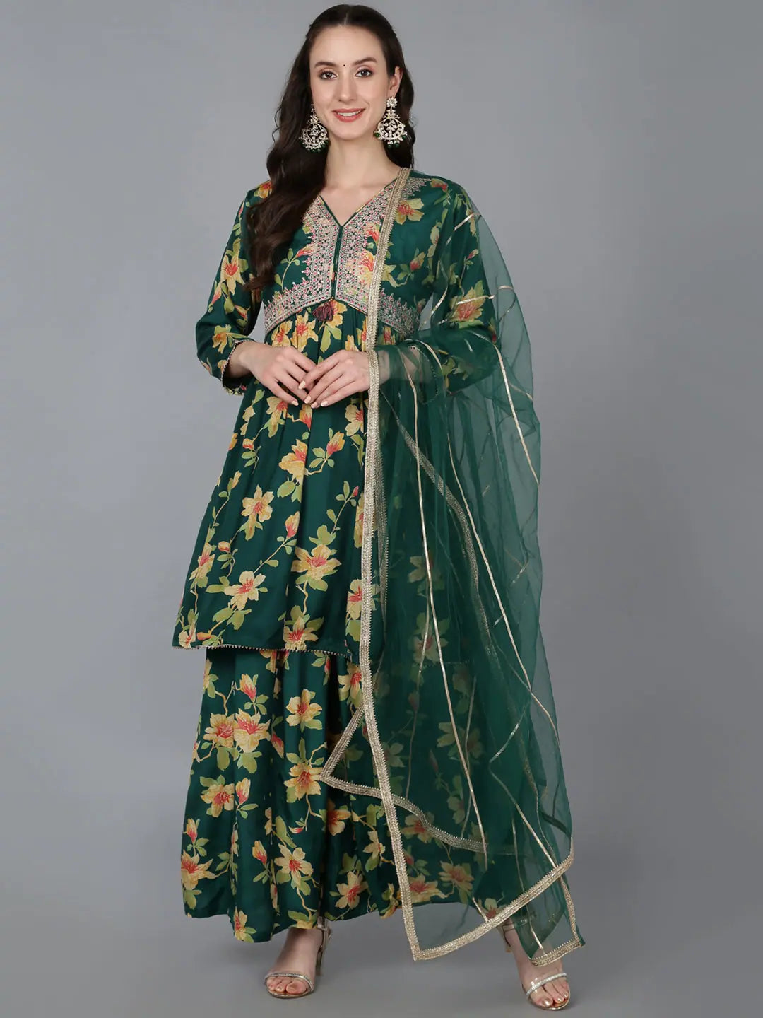 Women Chanderi Silk Embroidered Floral Printed