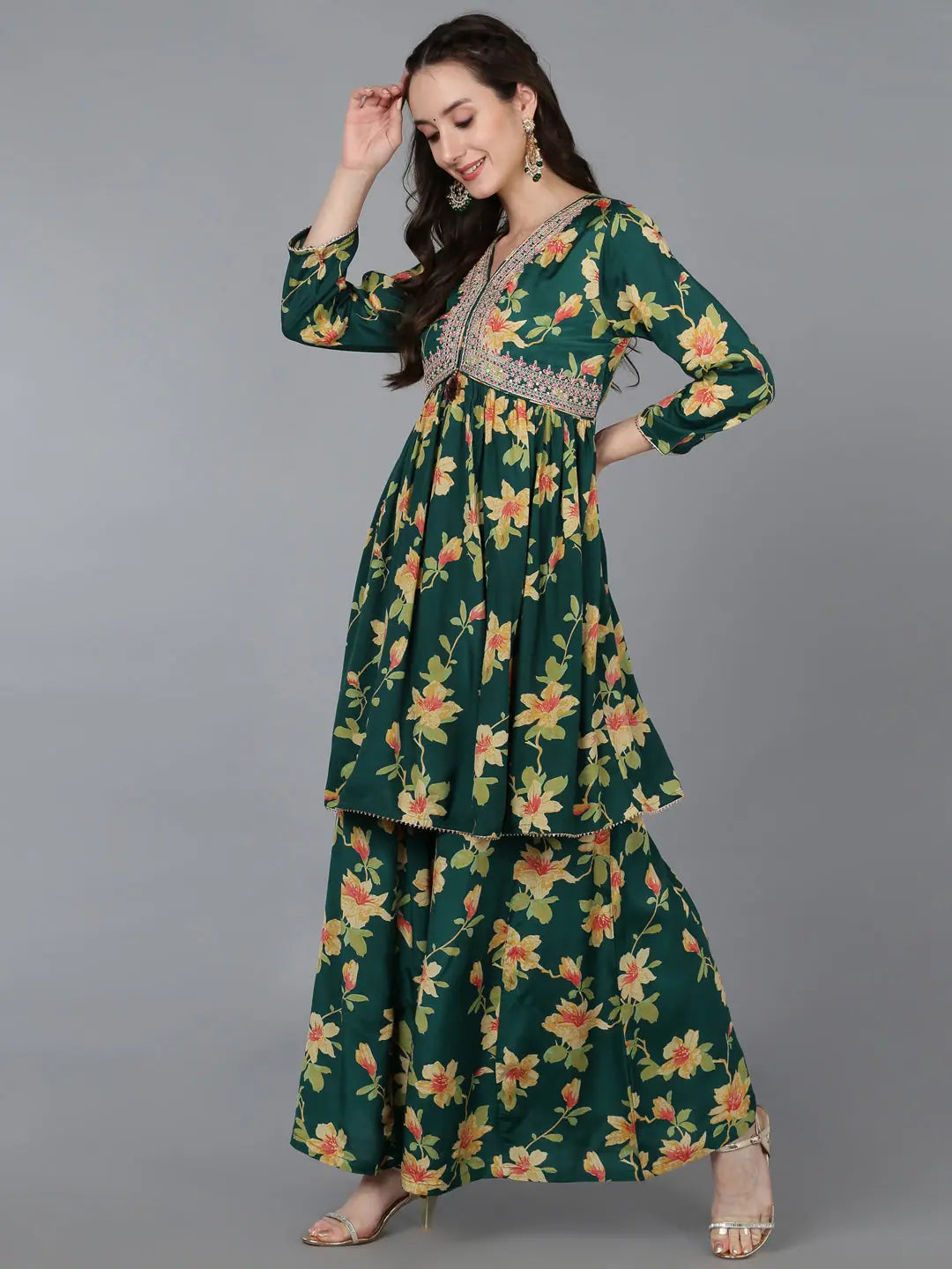 Women's Chanderi Silk Embroidered Floral Printed Kurta Set