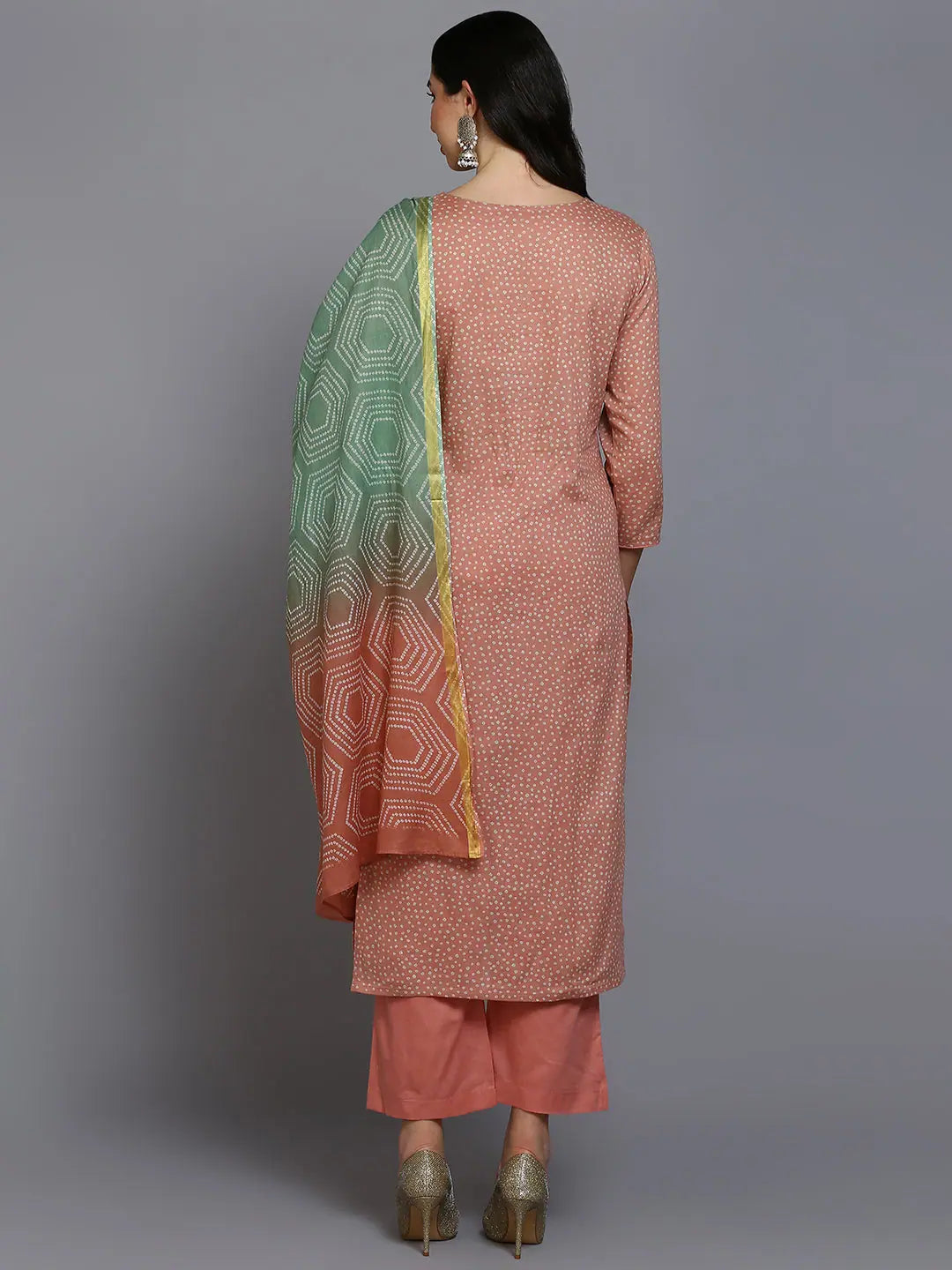 Peach Bandhani Printed Cotton Kurta Set | Indian Kurta Sets