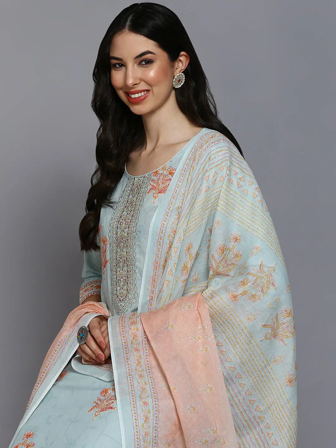 Blue Printed Cotton Kurta Set | Women's Indian Kurta Sets - Style 1