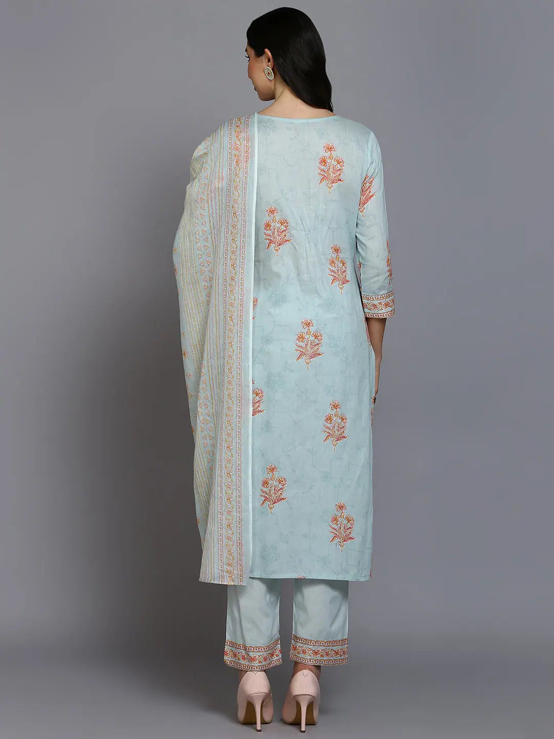 Blue Printed Cotton Kurta Set | Women's Indian Kurta Sets - Style 1