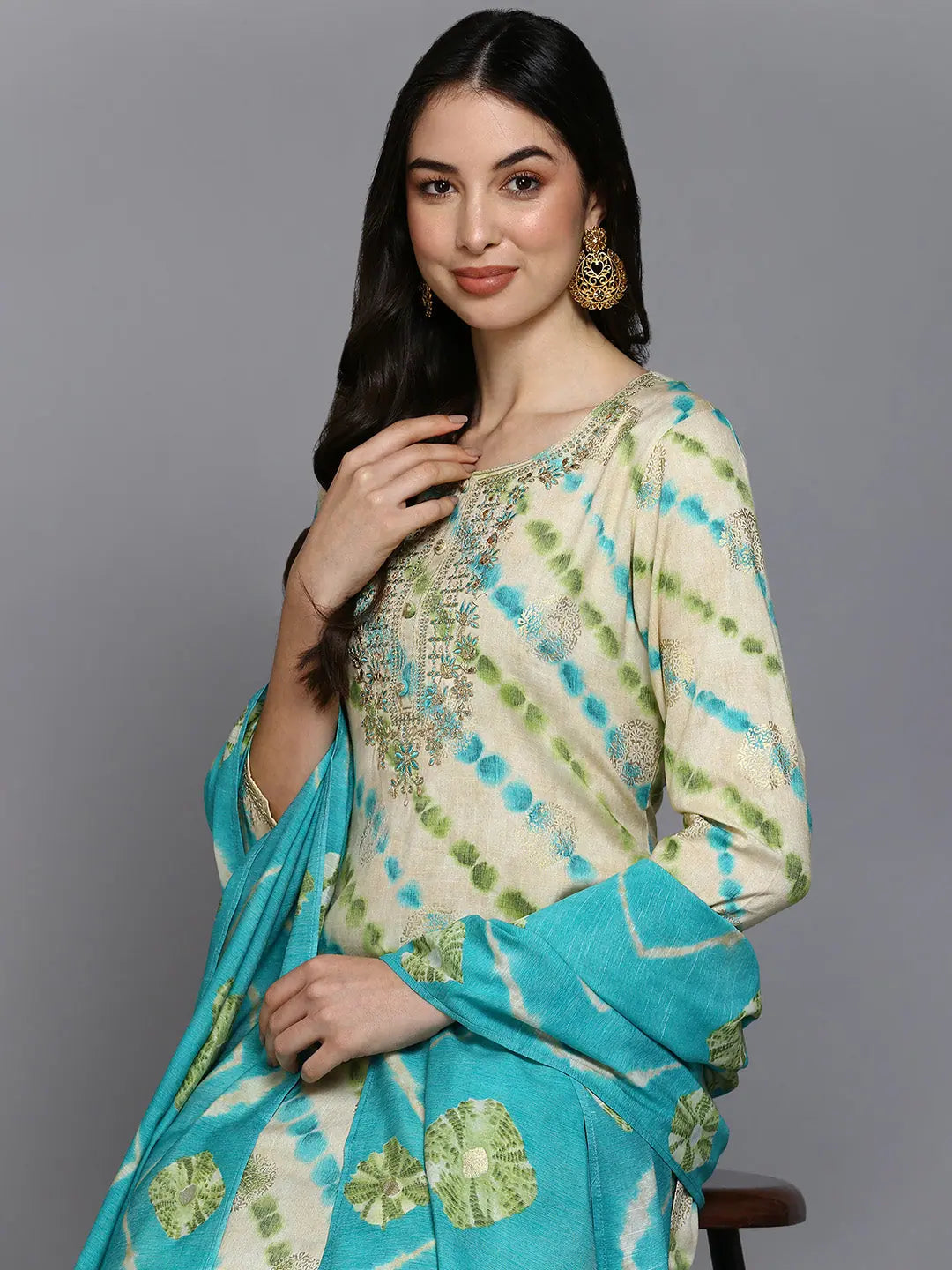 Ivory Embroidered Indian Kurta Sets for Women | Silk Blend