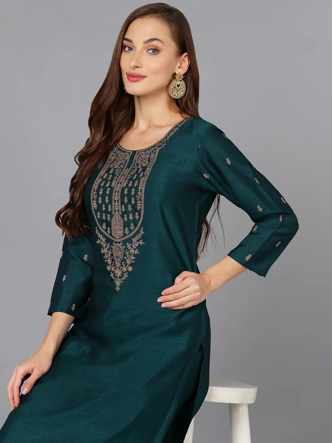 Silk Blend Embroidered Kurta: Elegant Ethnic Lehenga for Women