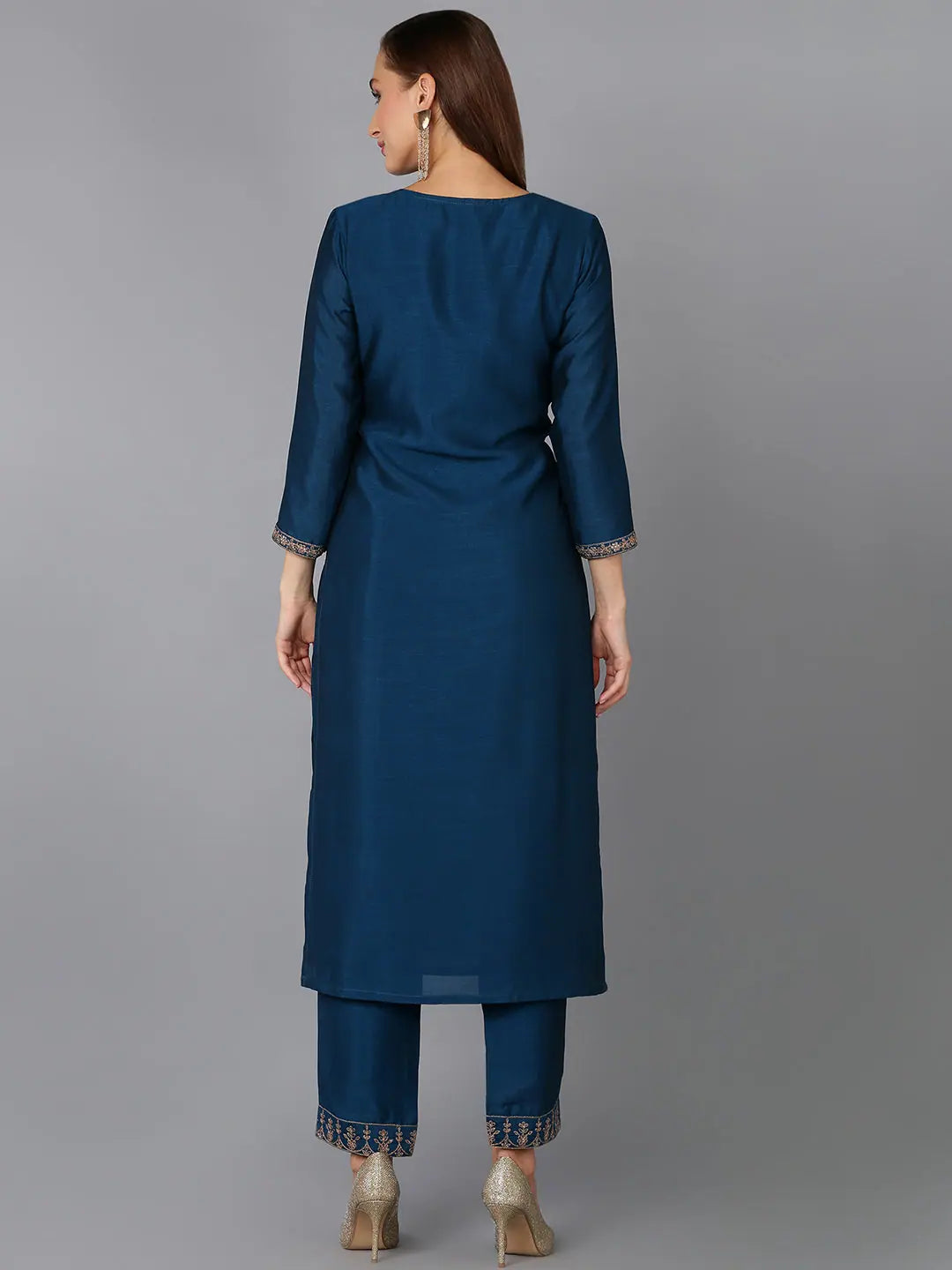 Firozi Embroidered Silk Blend Kurta Pant Set | Women's Kurta