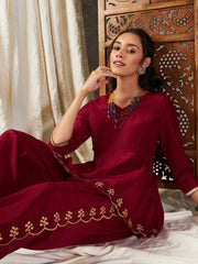 Women Maroon Zari Embroidered Peplum Top