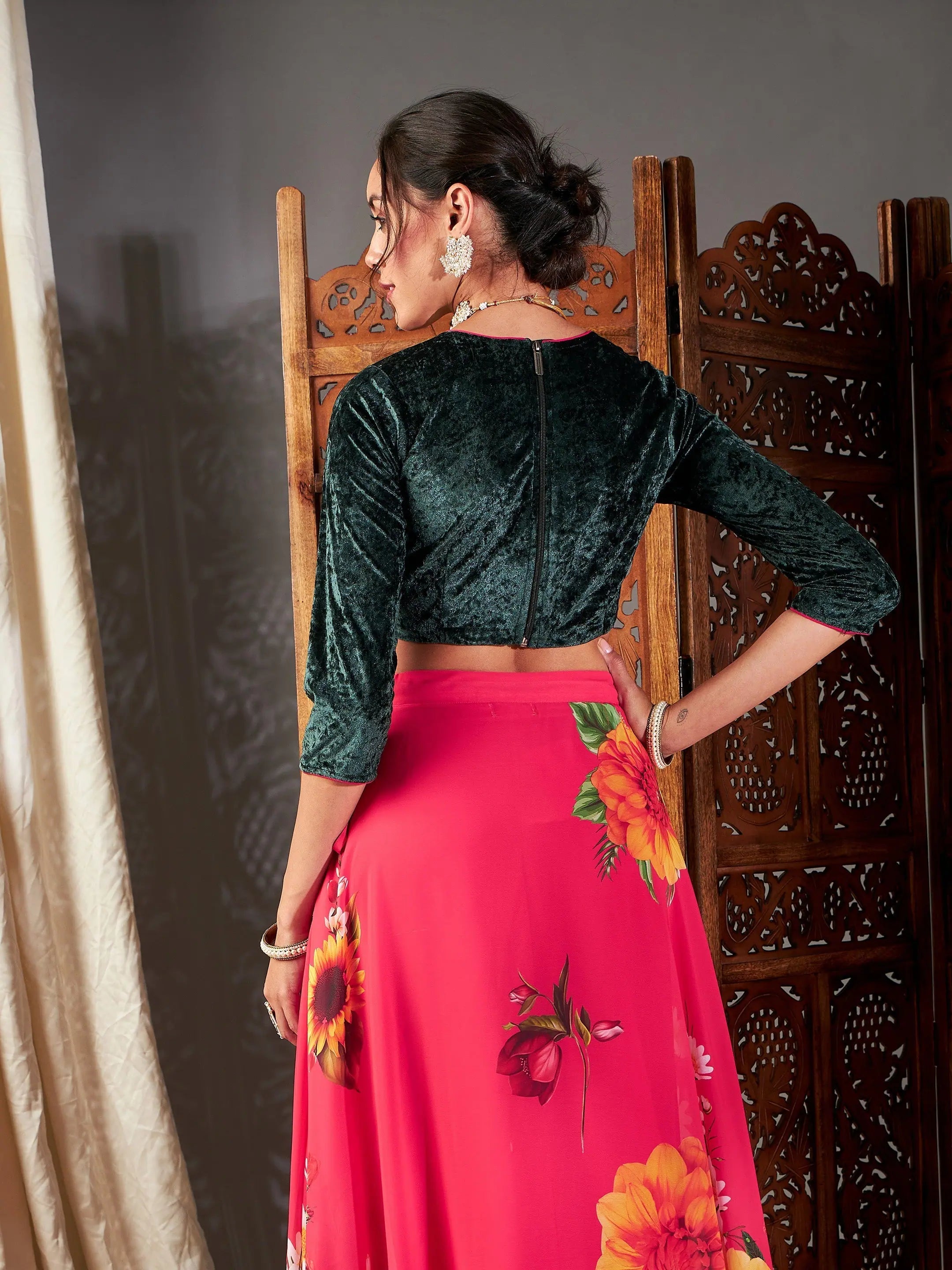 Emerald Green Velvet Crop Top | Women's Western Clothing