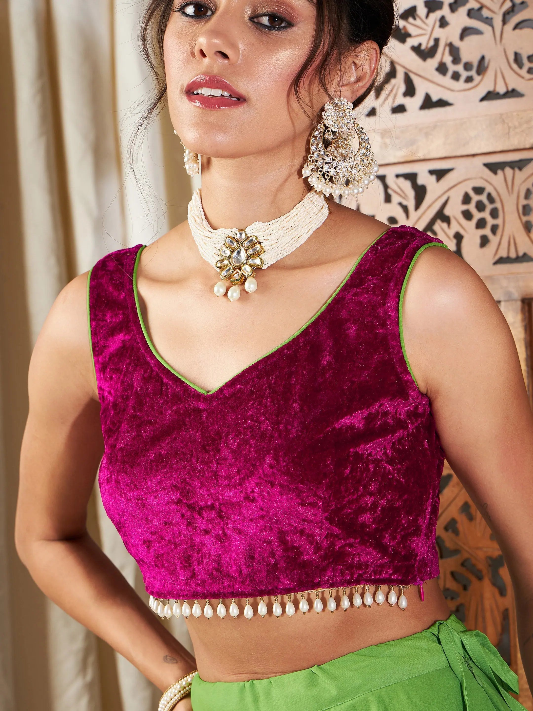Fuchsia Velvet Crop Top | Women's Western Outfits Online