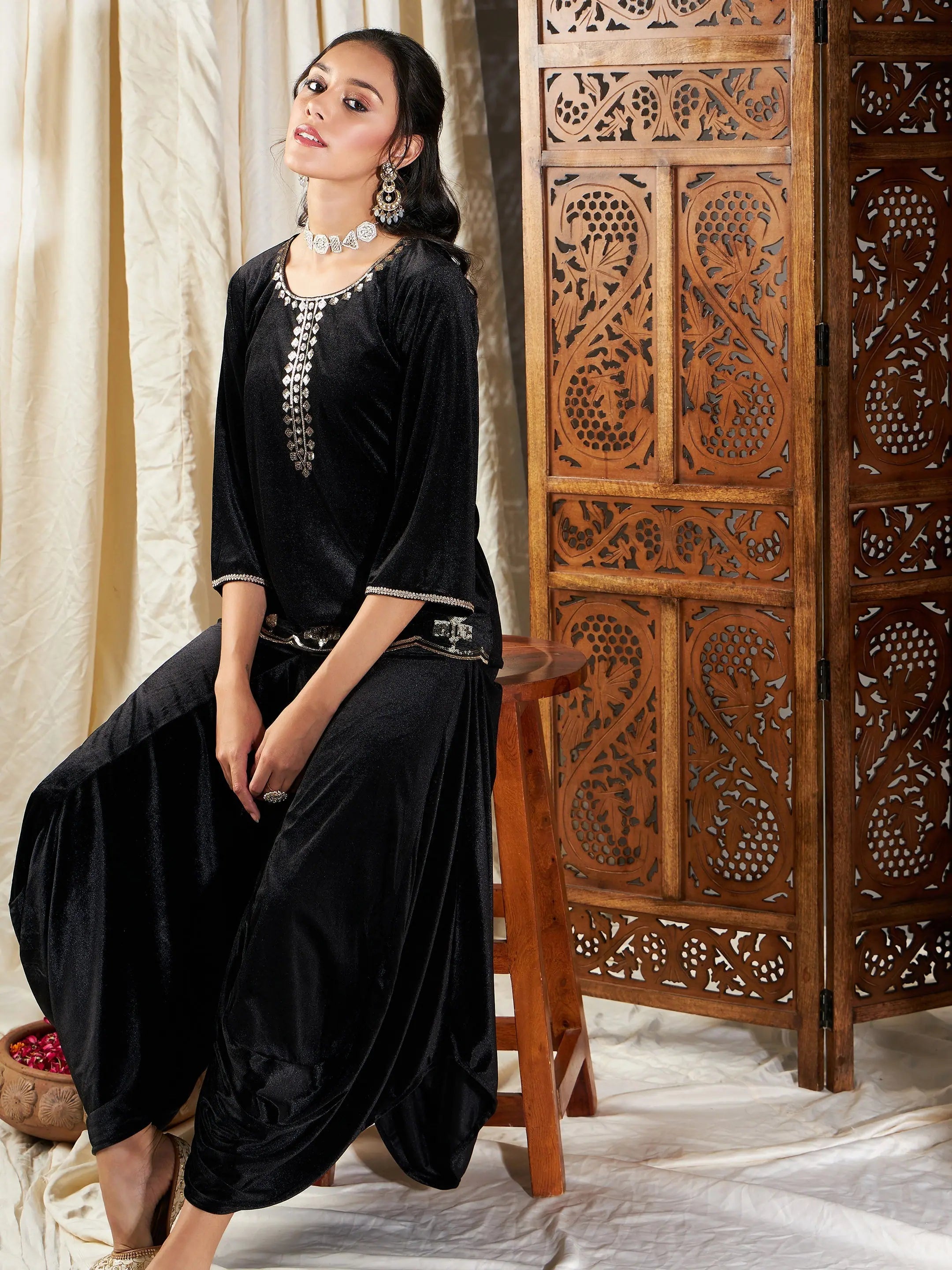 Black Velvet Dhoti Skirt - Stylish Western Outfits for Women