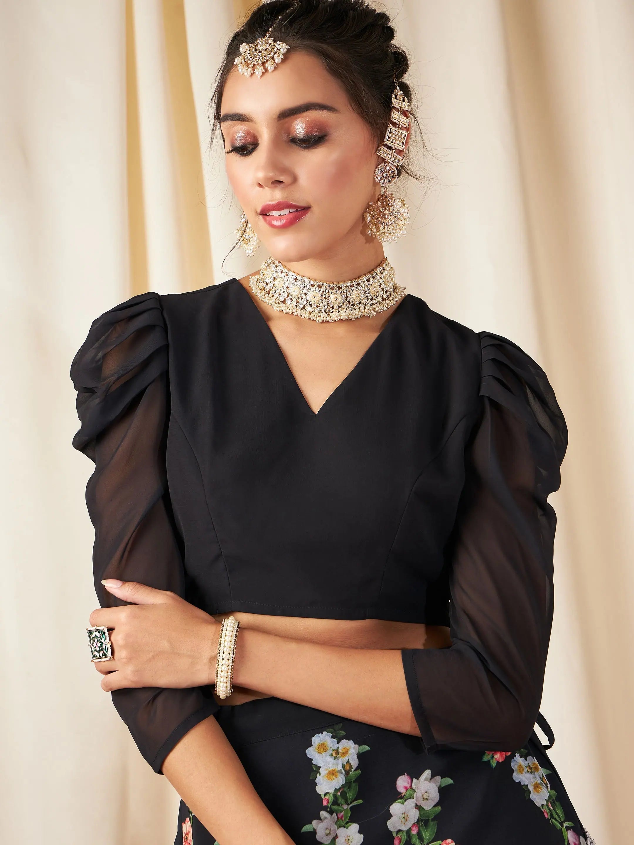 Black Floral Lehenga Choli Set - Party Wear Lehenga for Women