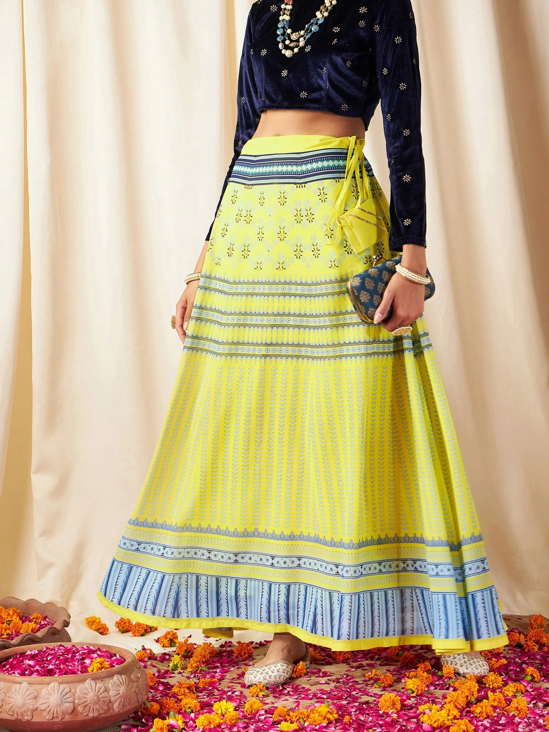Yellow Geometric Women's Skirts - Bias Flared Skirt Online