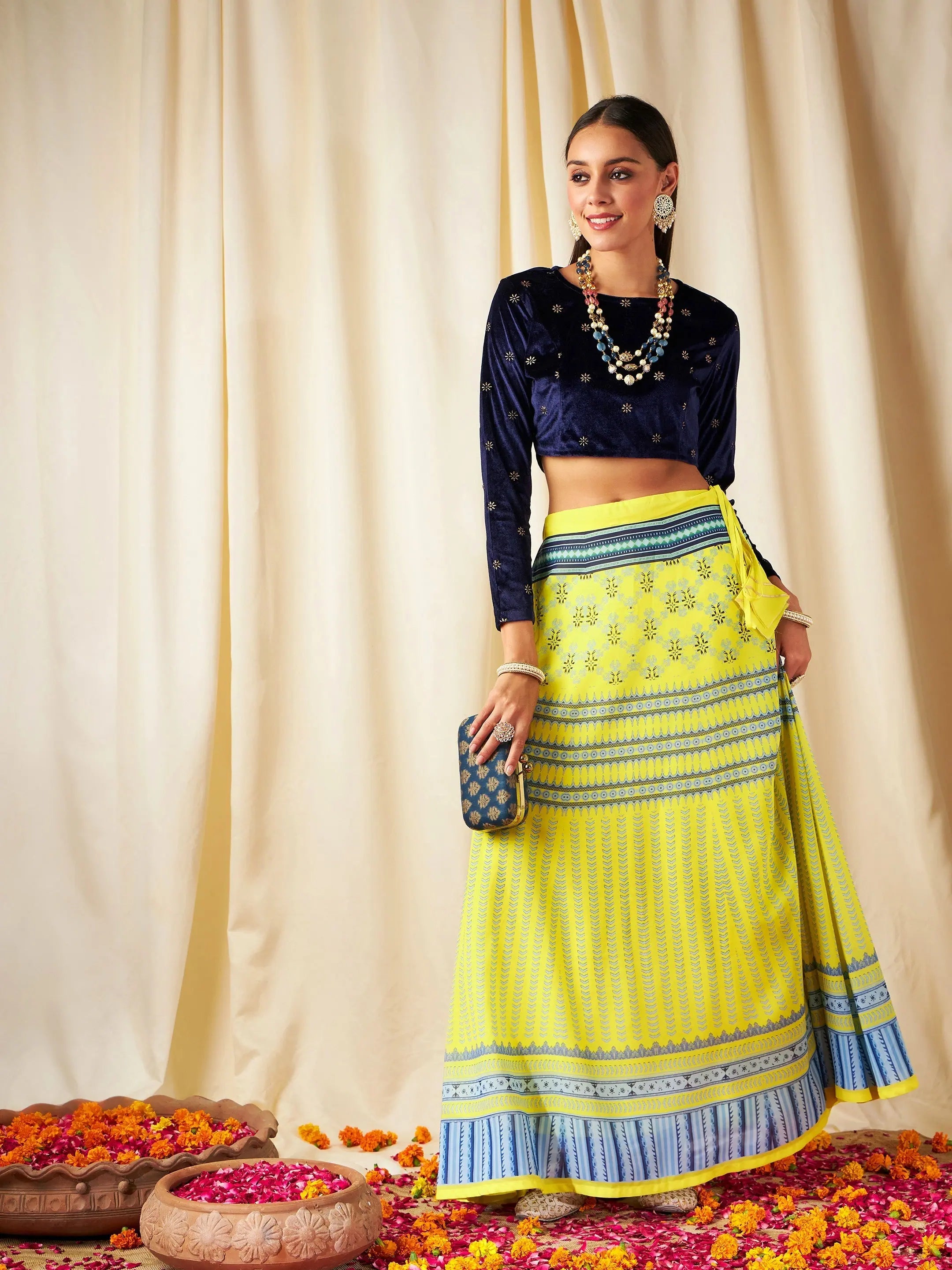 Yellow Geometric Women's Skirts - Bias Flared Skirt Online