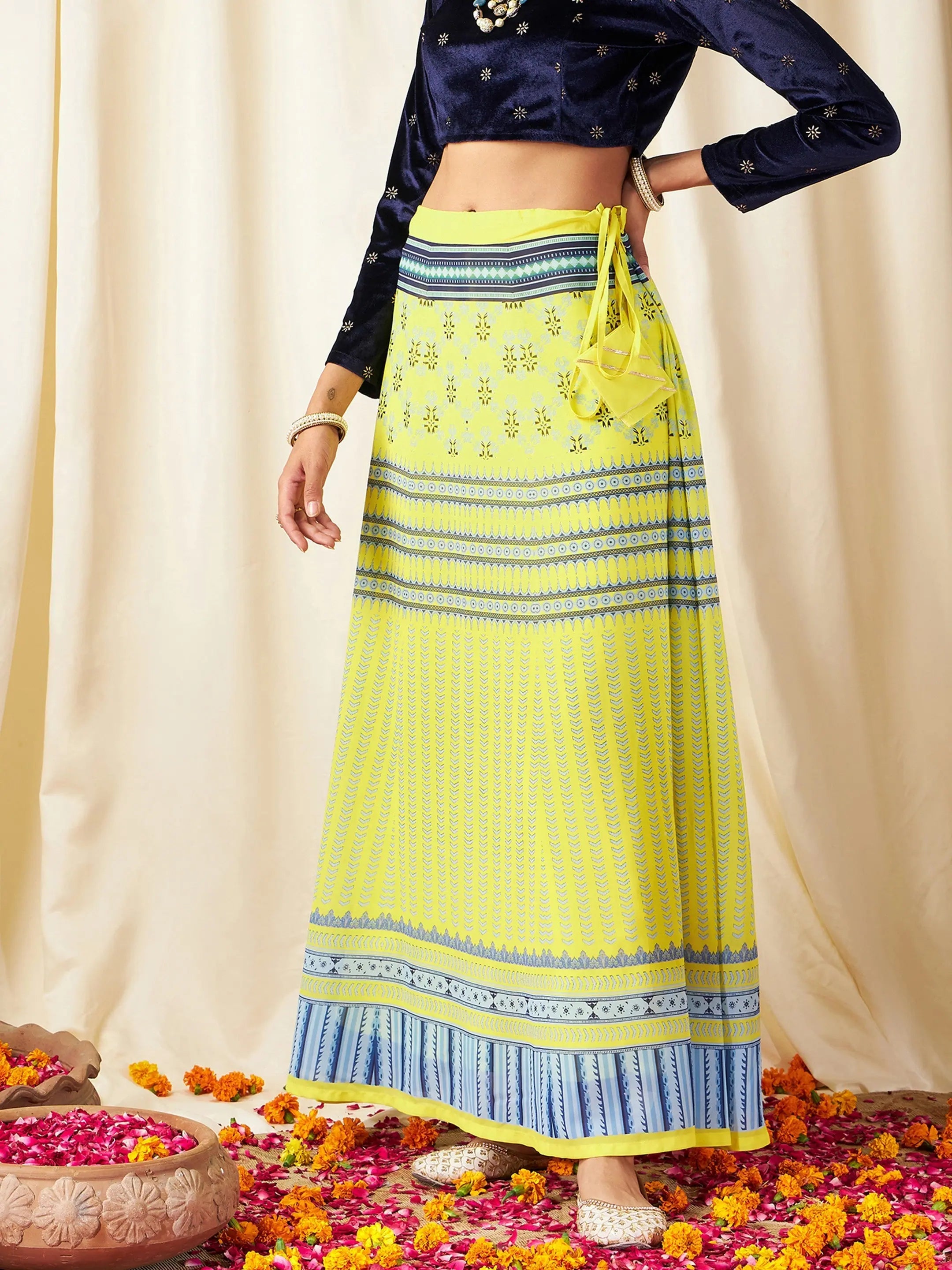 Yellow Geometric Women's Skirts - Bias Flared Skirt Online