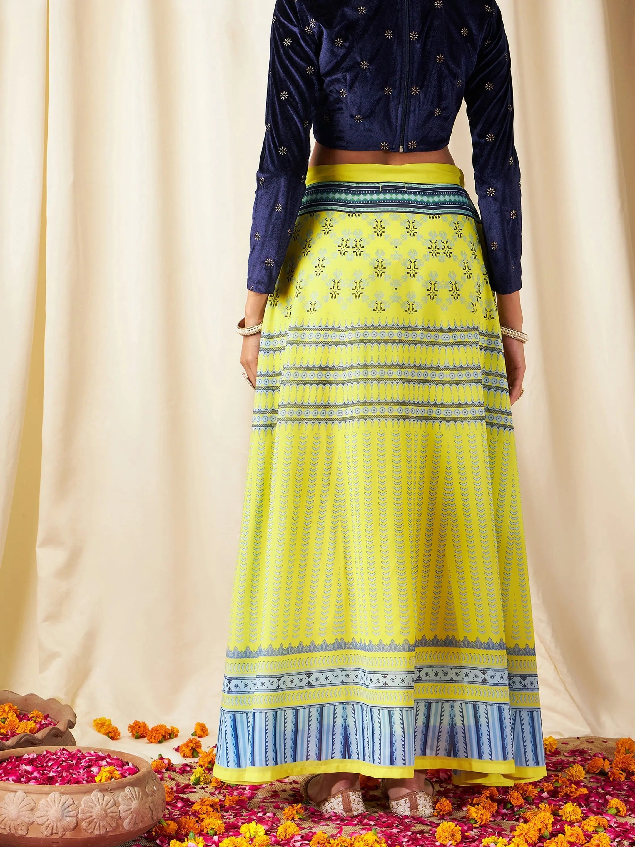 Yellow Geometric Women's Skirts - Bias Flared Skirt Online