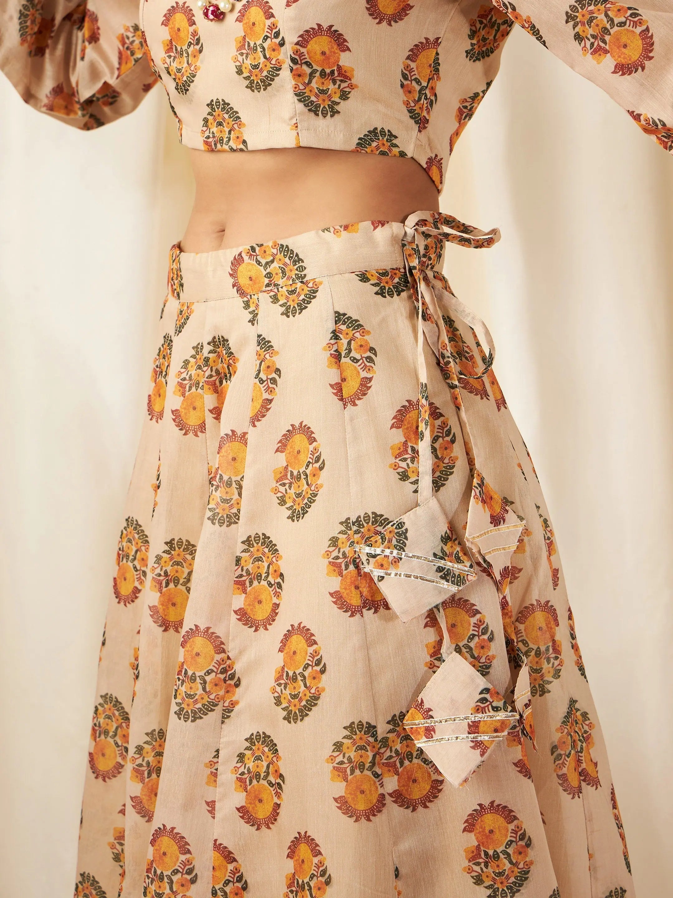 Beige Floral Lehenga Choli - Silk Designer Lehenga for Women