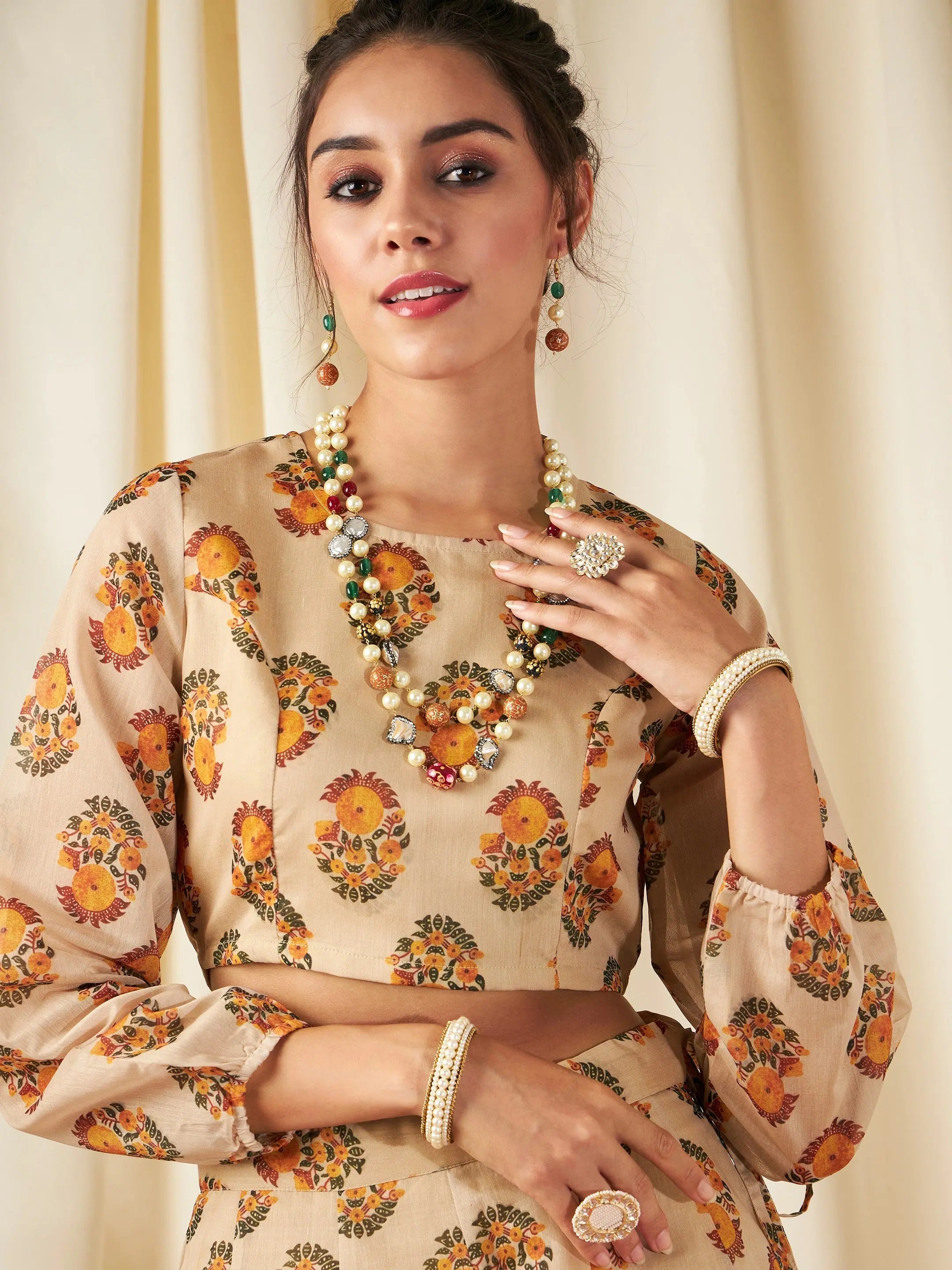 Beige Floral Lehenga Choli - Silk Designer Lehenga for Women