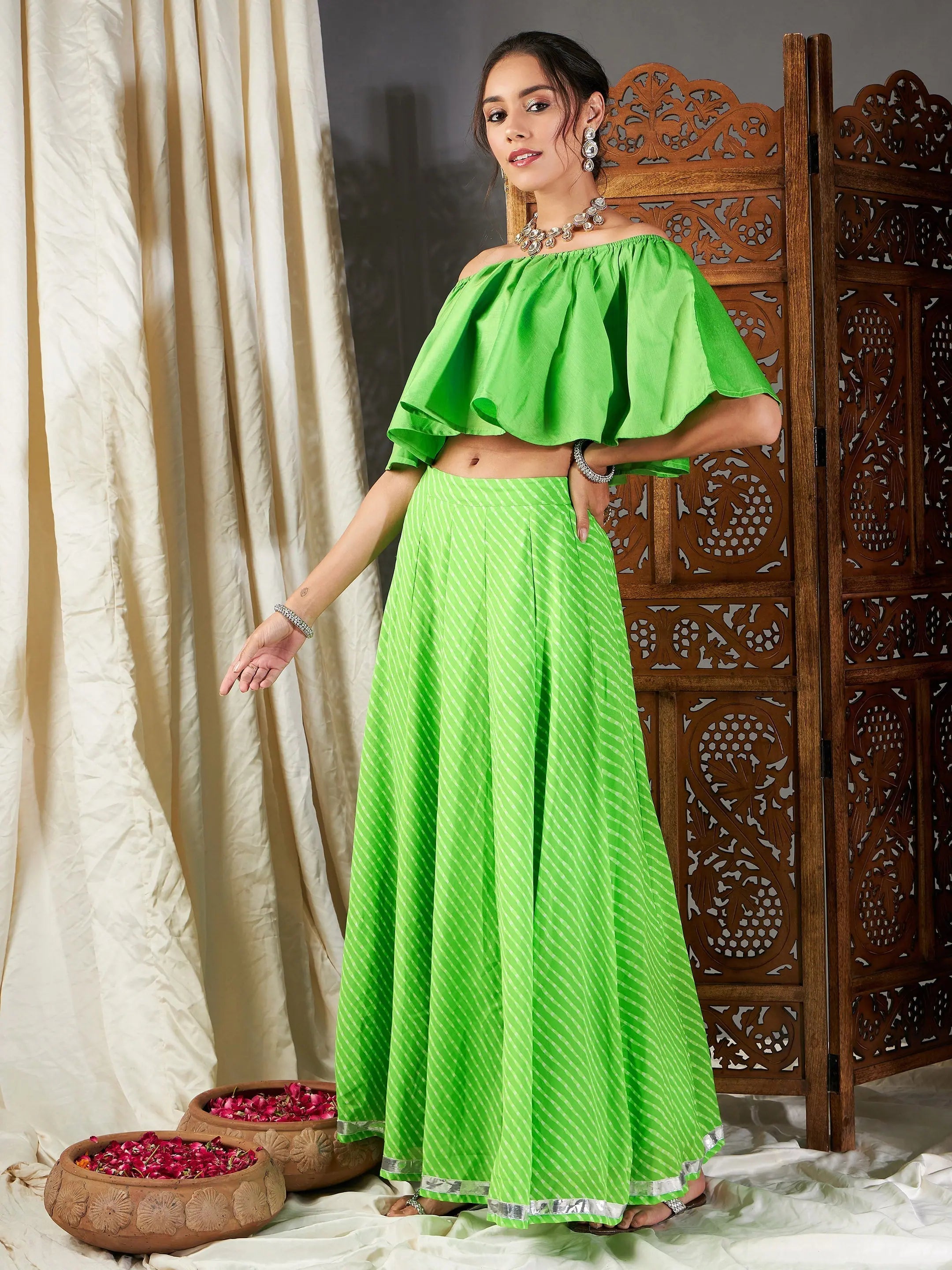 Green Lehariya Lehenga Choli - Ethnic Lehenga for Women