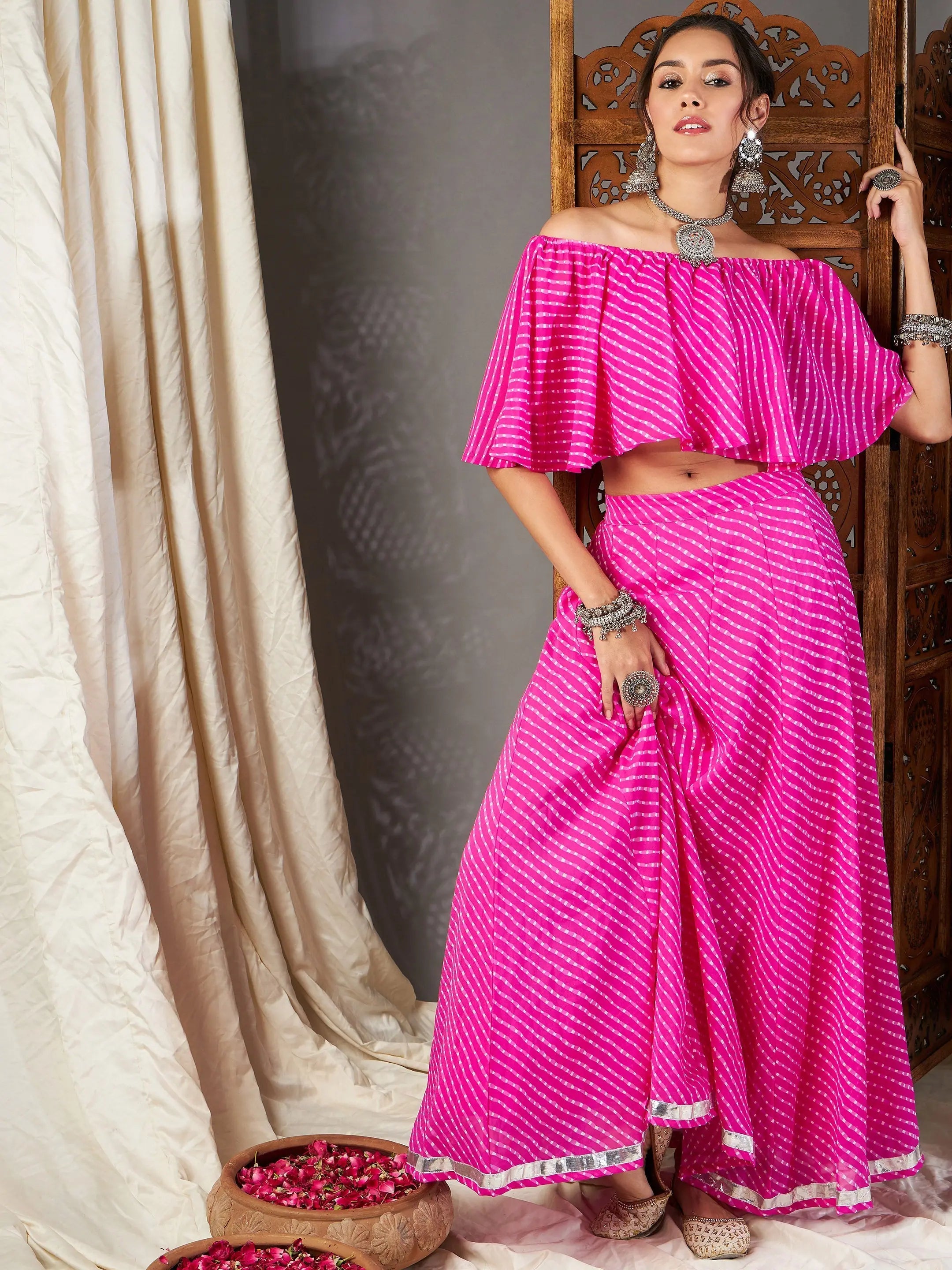 Pink Lehariya Lehenga Choli - Designer Lehenga for Women