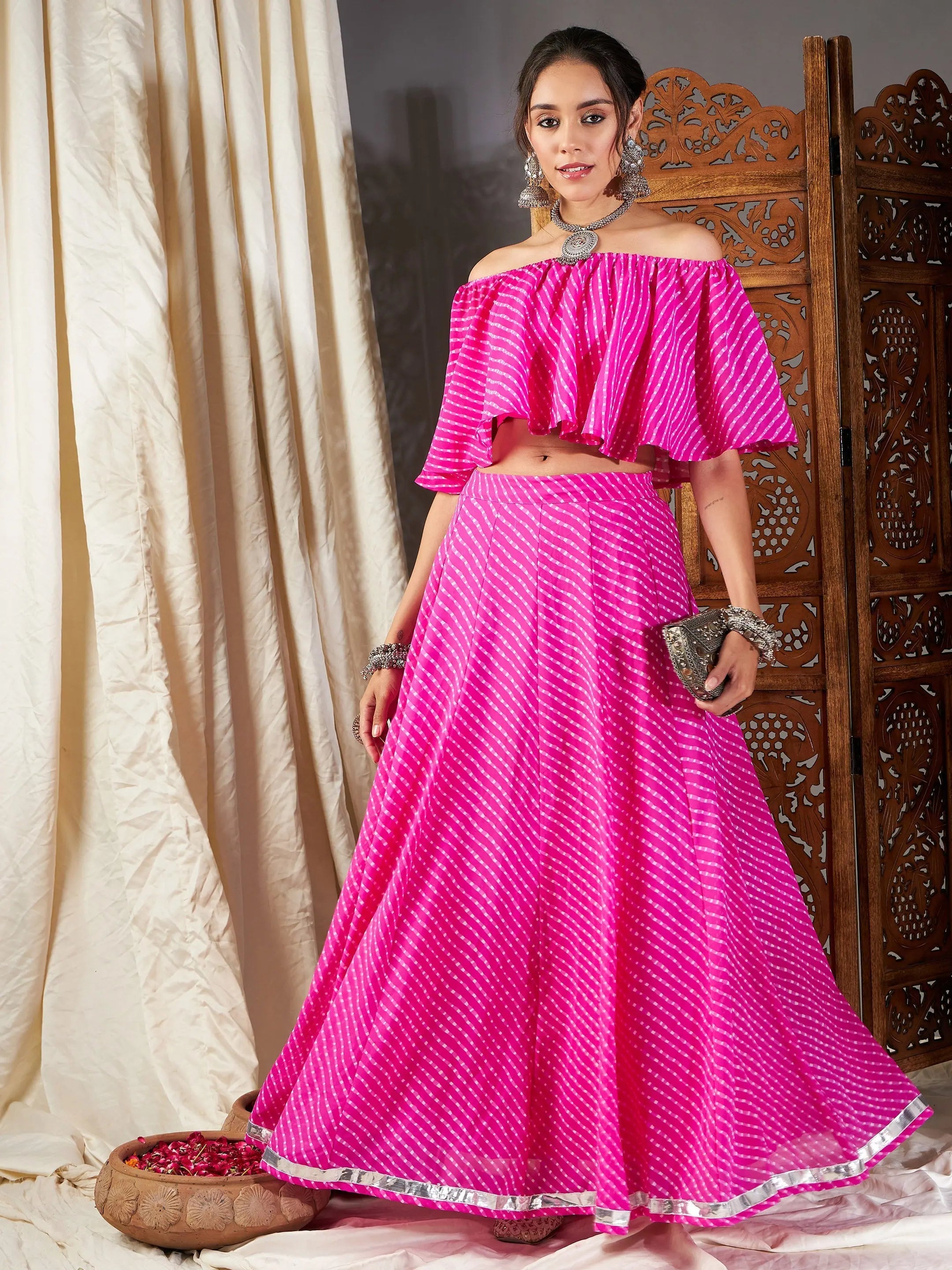 Pink Lehariya Lehenga Choli - Designer Lehenga for Women