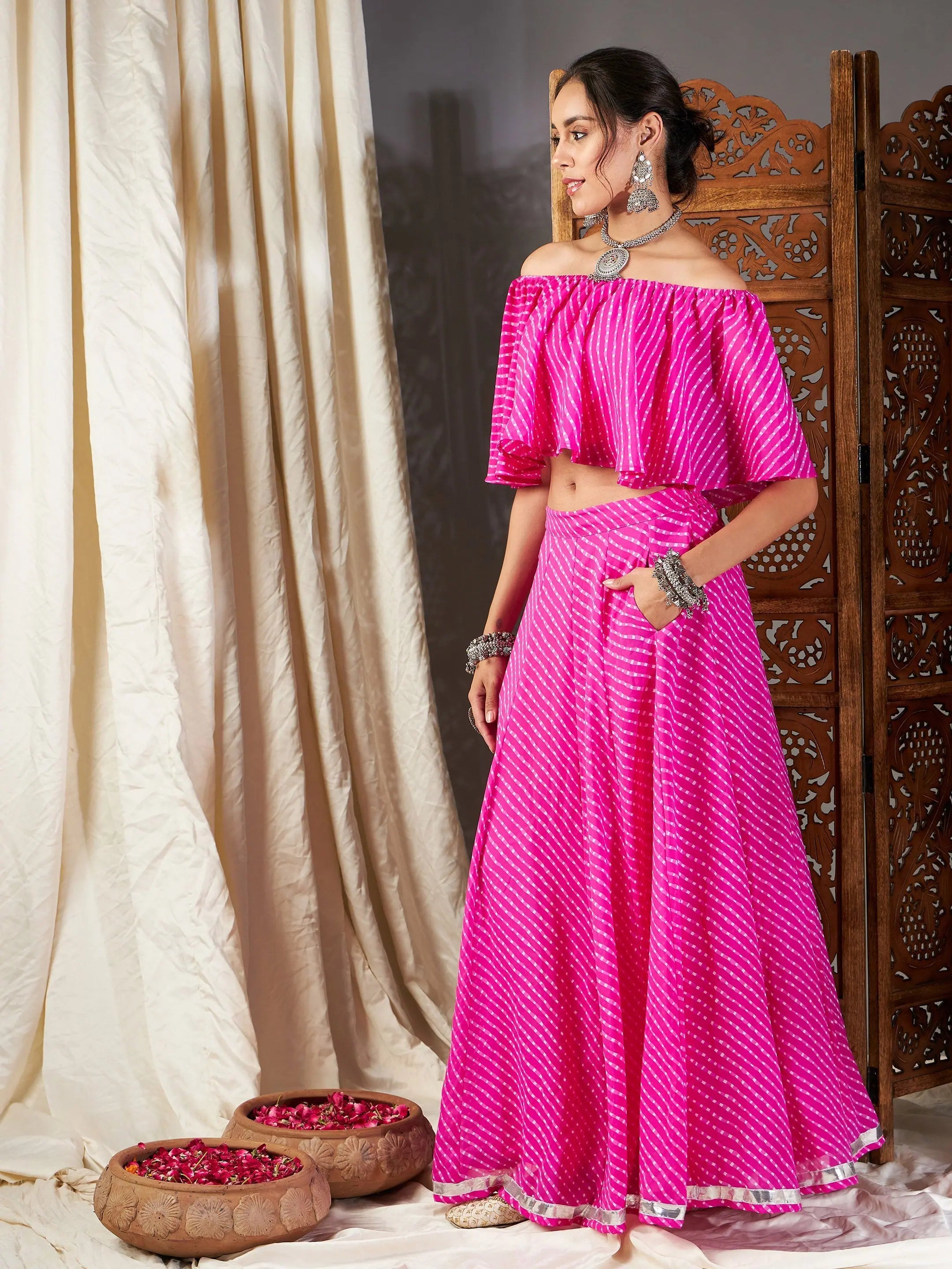 Pink Lehariya Lehenga Choli - Designer Lehenga for Women