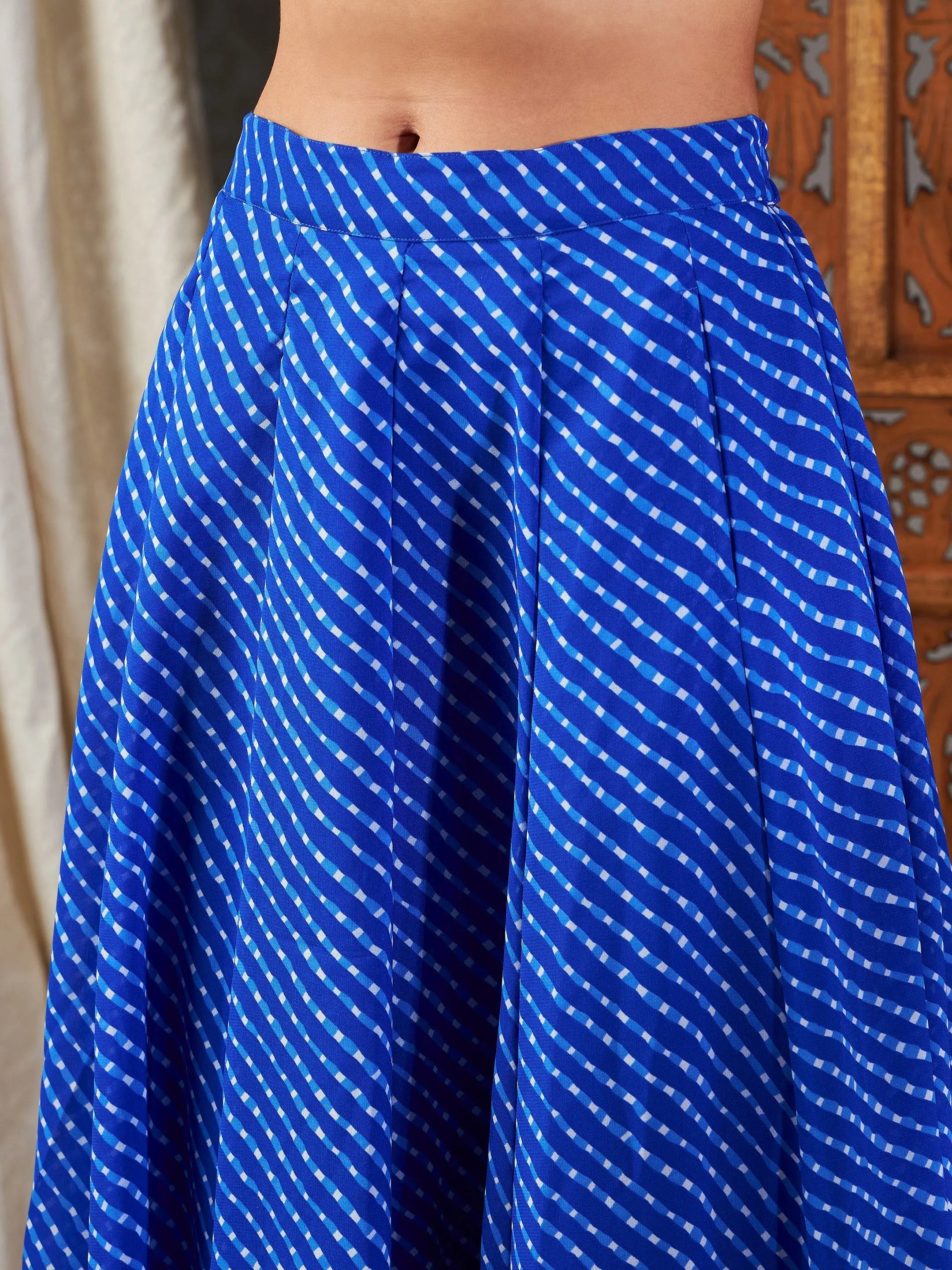 Blue Lehariya Crop Top Anarkali Skirt | Lehenga for Women