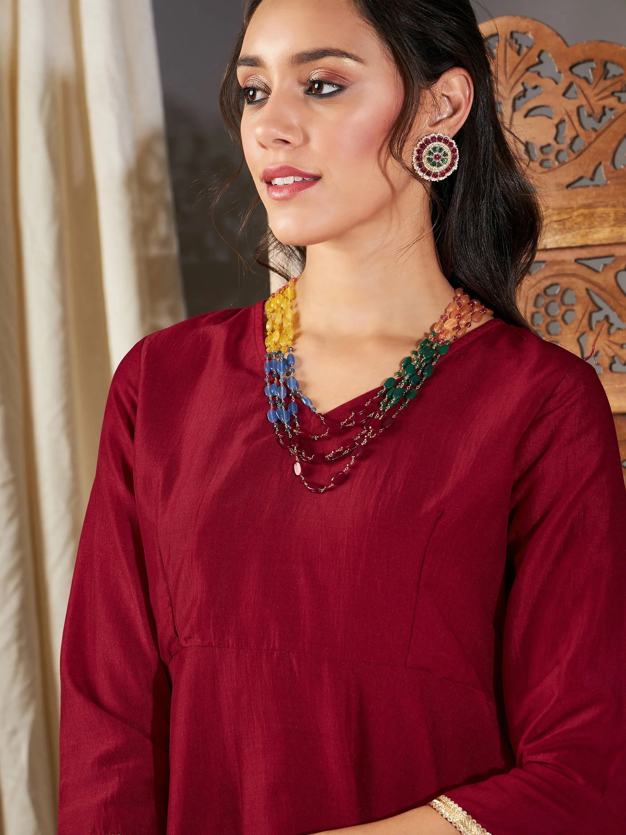 Maroon Embroidered Peplum Top & Dhoti Pants | Women's Tops