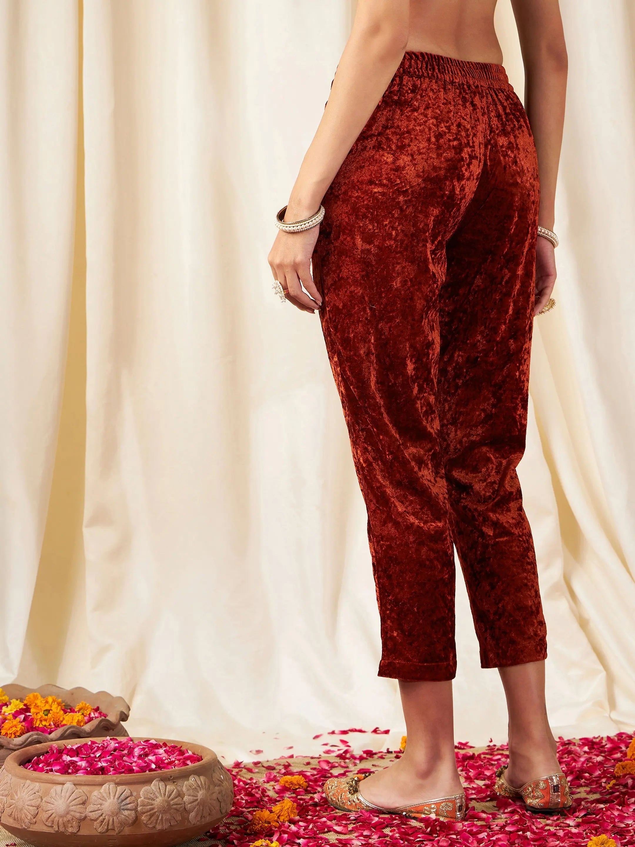 Rust Velvet Pencil Pants - Women's Western Wear Outfits