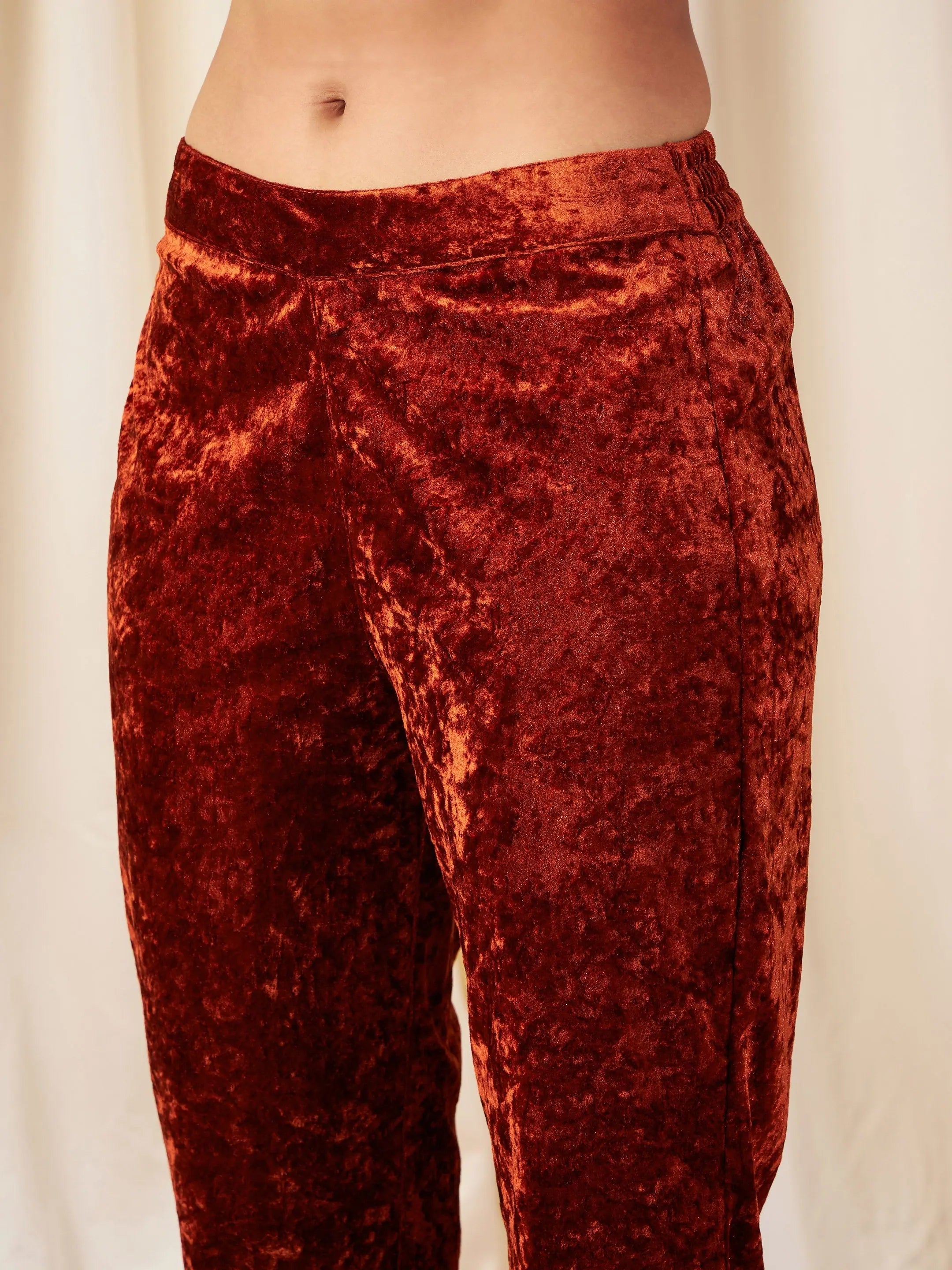 Rust Velvet Pencil Pants - Women's Western Wear Outfits
