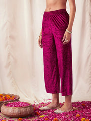 Women Fuchsia Velvet Straight Pants