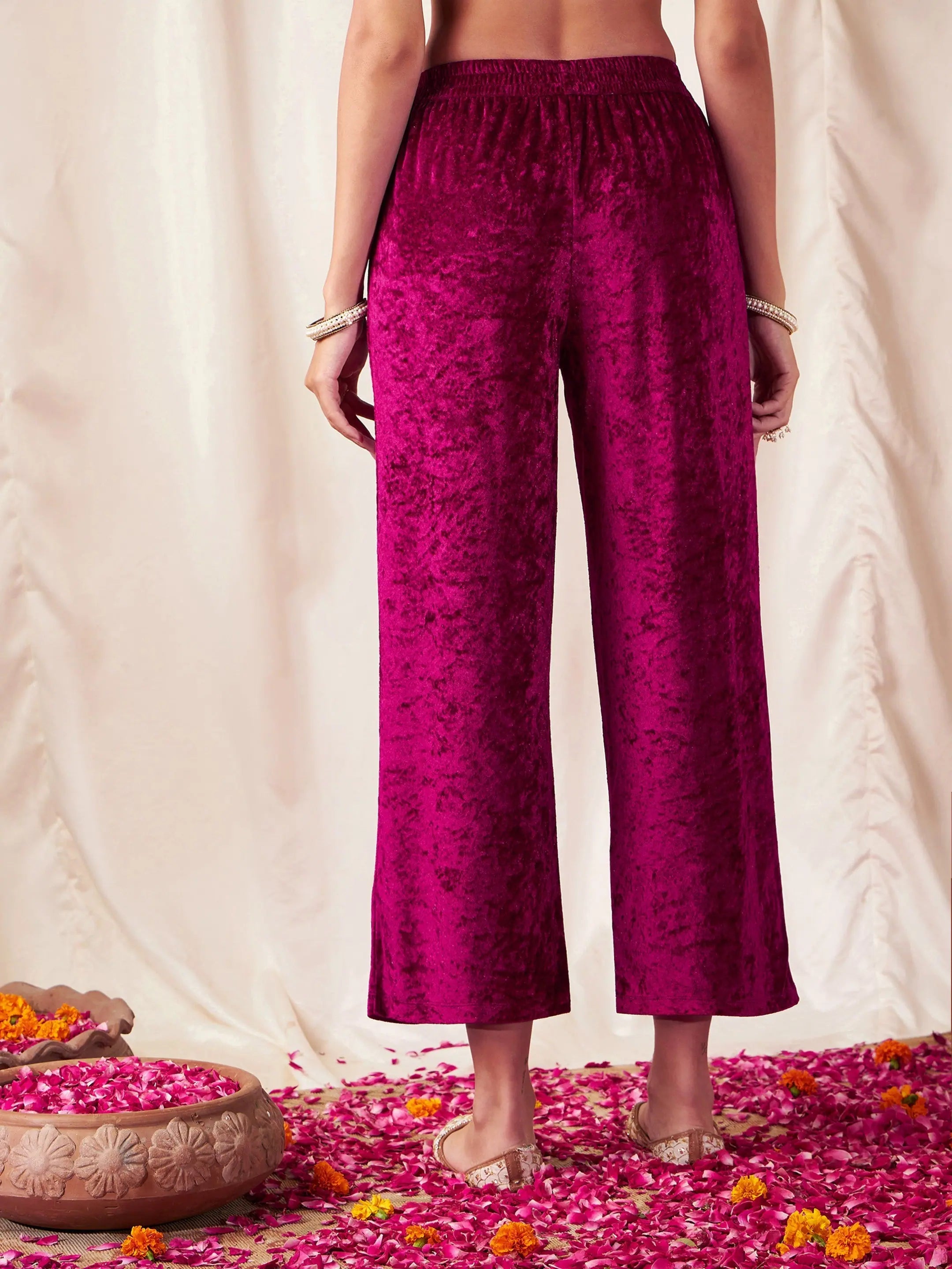 Fuchsia Velvet Straight Pants | Women's Western Clothing