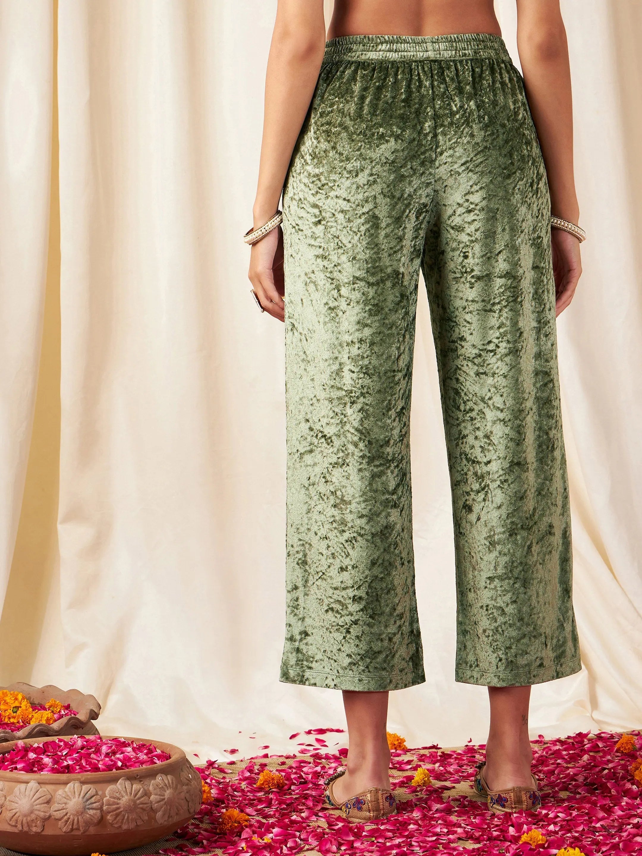 Olive Velvet Straight Pants - Stylish Women's Western Wear