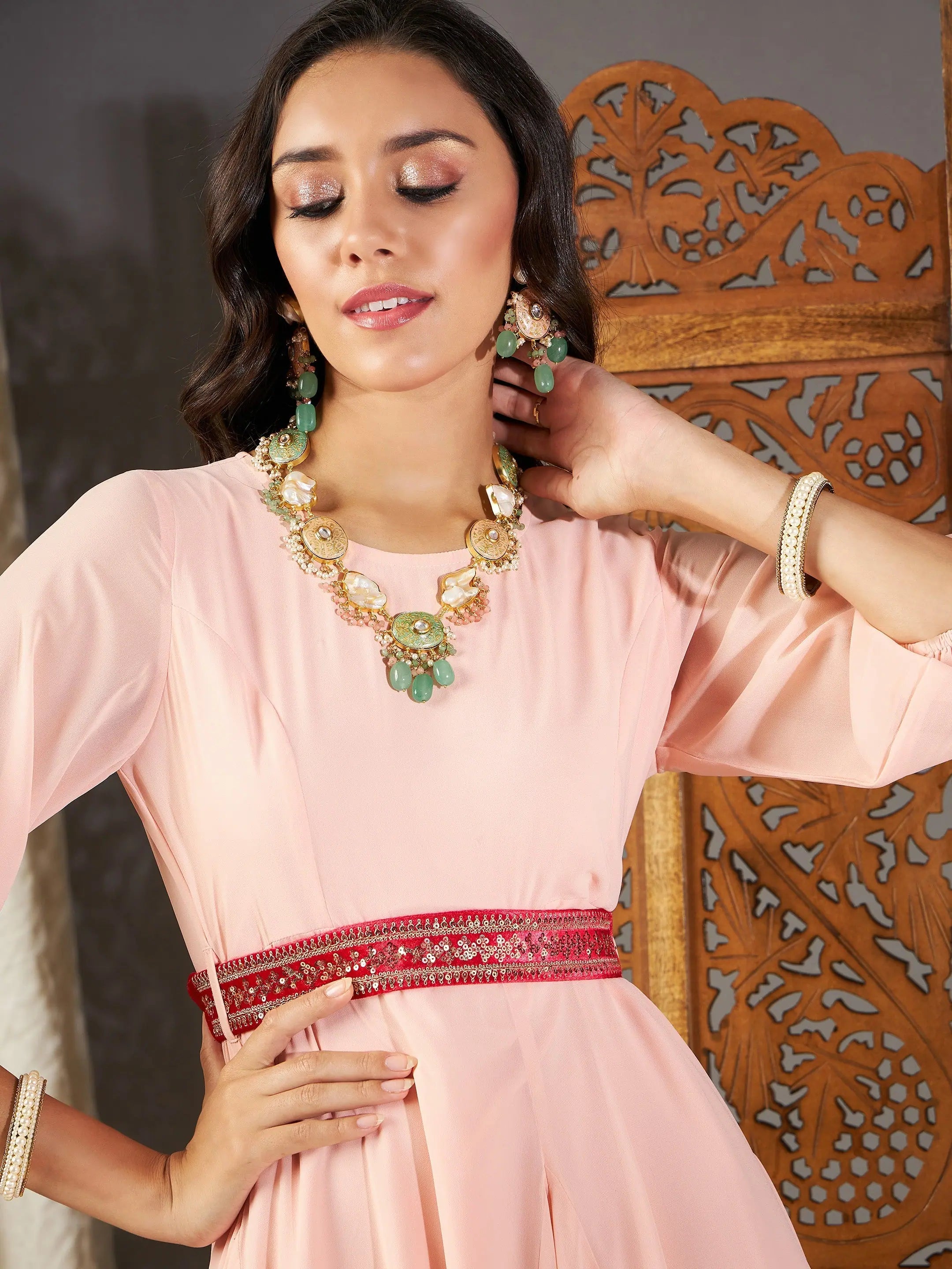 Pink Embroidered Dhoti Dress - Women's Lehenga Inspired Style