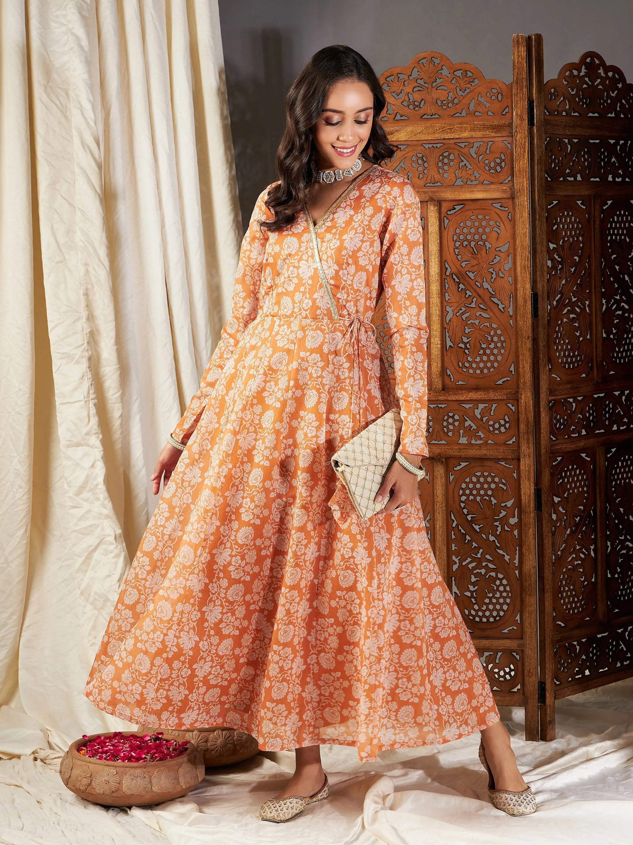 Floral Wrap Anarkali Maxi Dress | Women's Lehenga Alternative