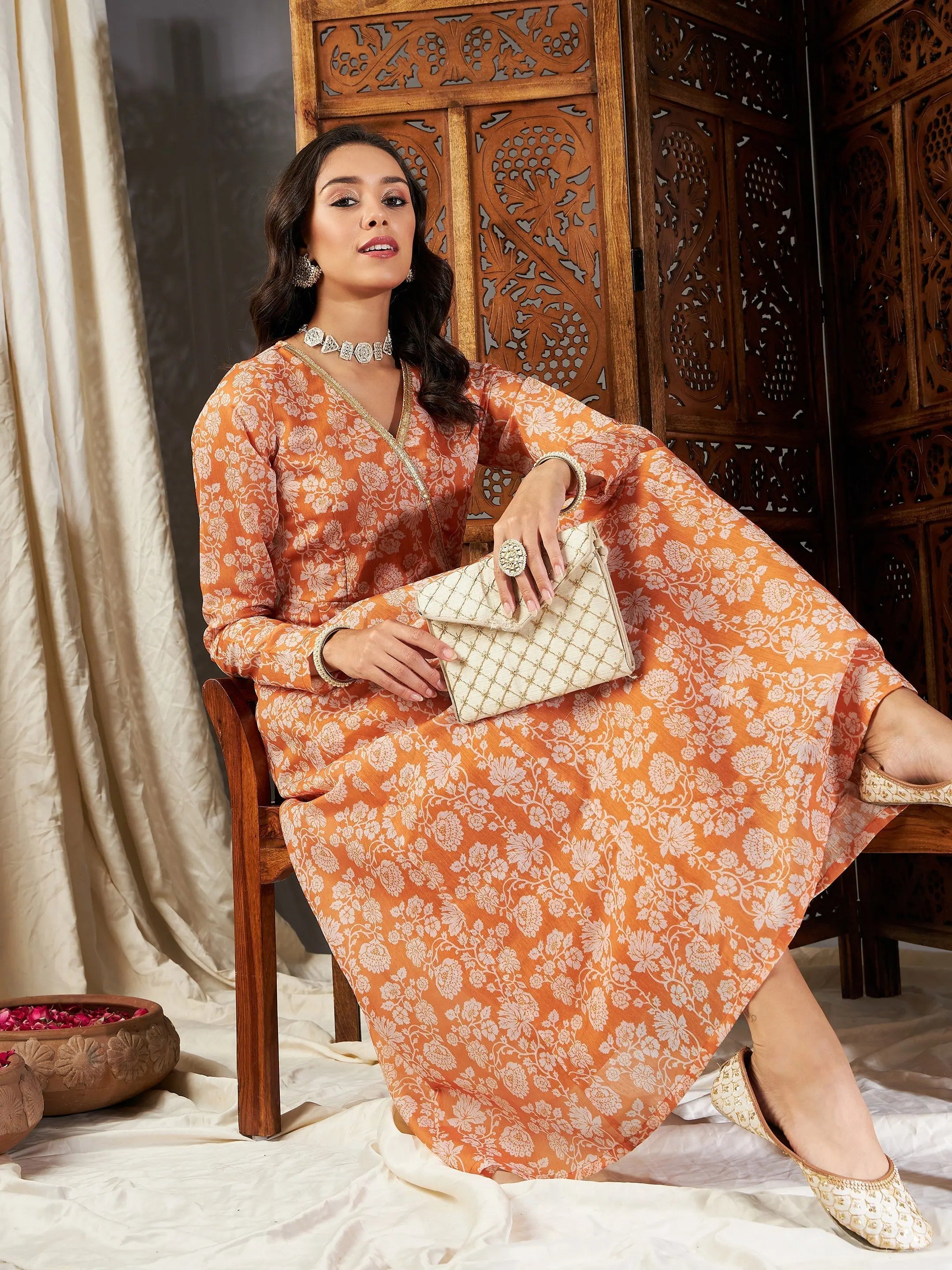 Floral Wrap Anarkali Maxi Dress | Women's Lehenga Alternative