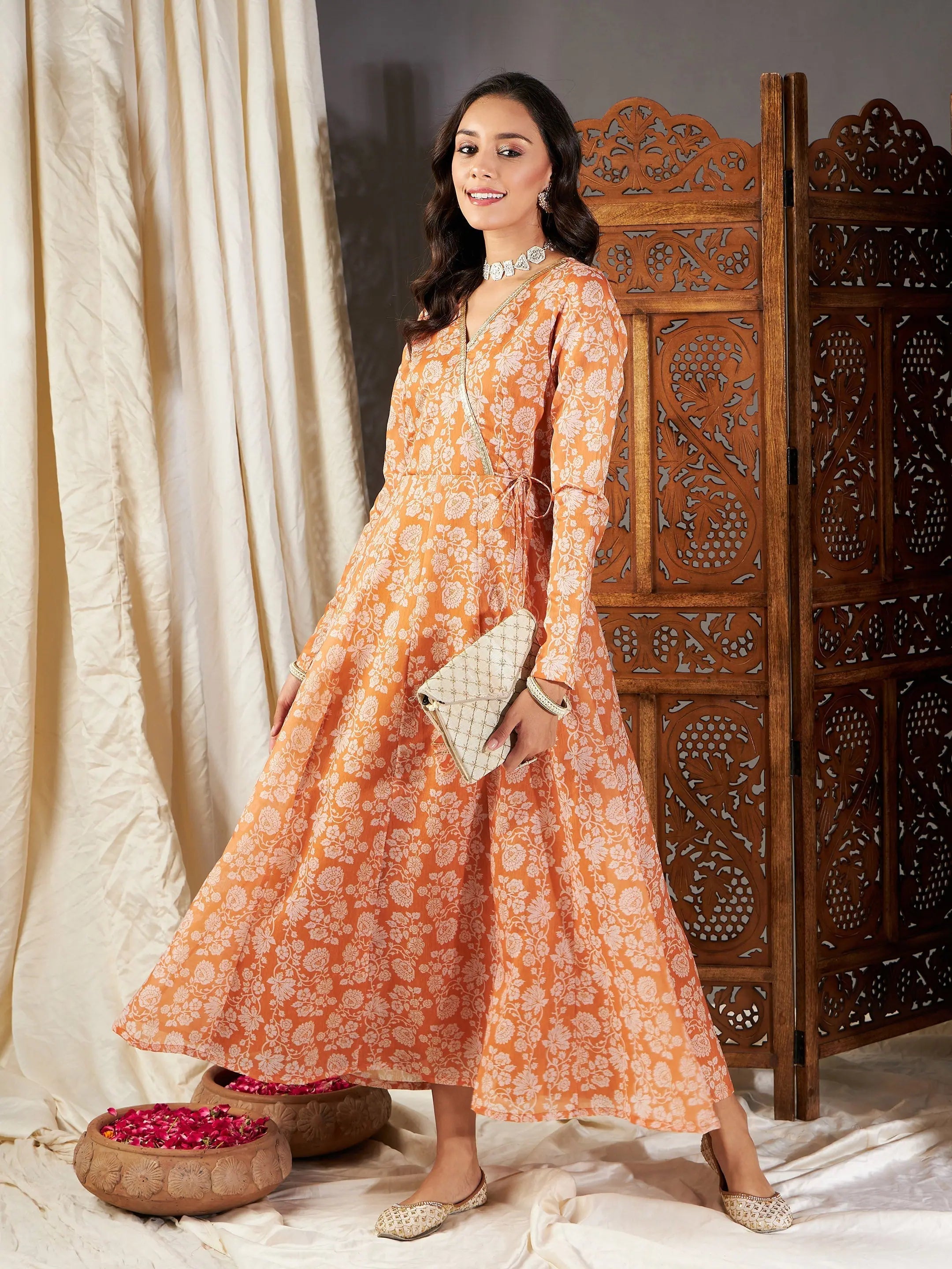 Floral Wrap Anarkali Maxi Dress | Women's Lehenga Alternative