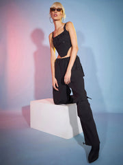 Women Black Twill Bustier Crop Top-SFTOPS41490XS
