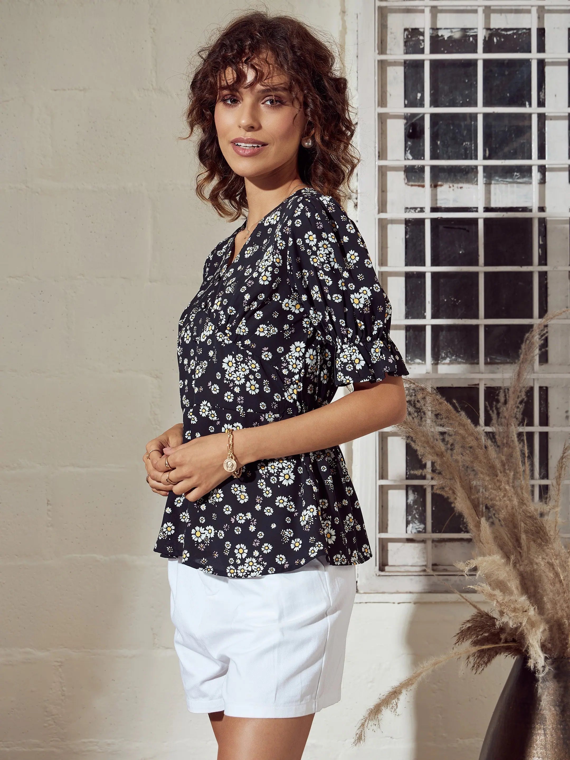 Black Floral Peplum Top - Women's Western Wear Online