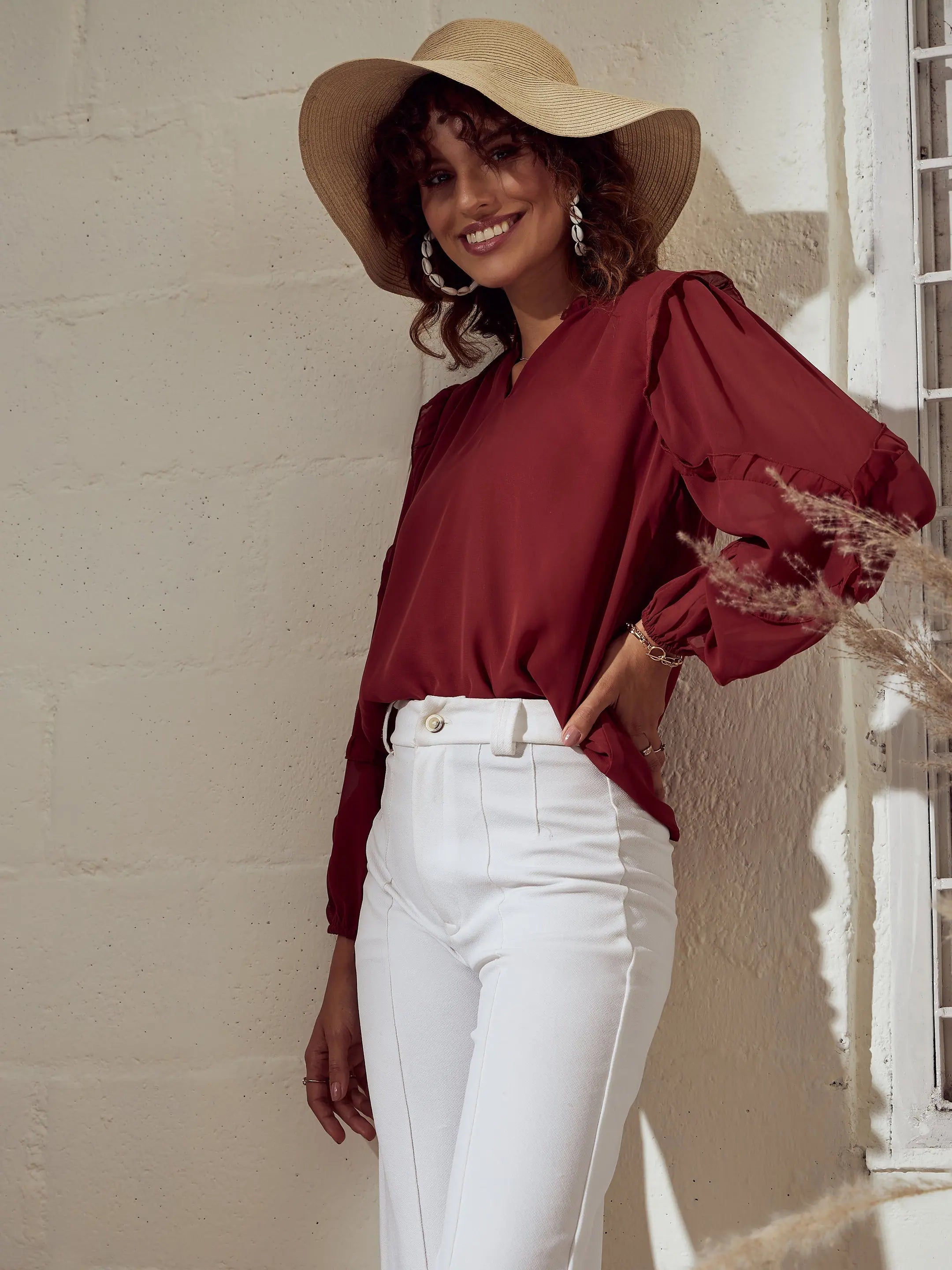 Rust Ruffle Detail Top | Women's Western Wear - [Brand Name]