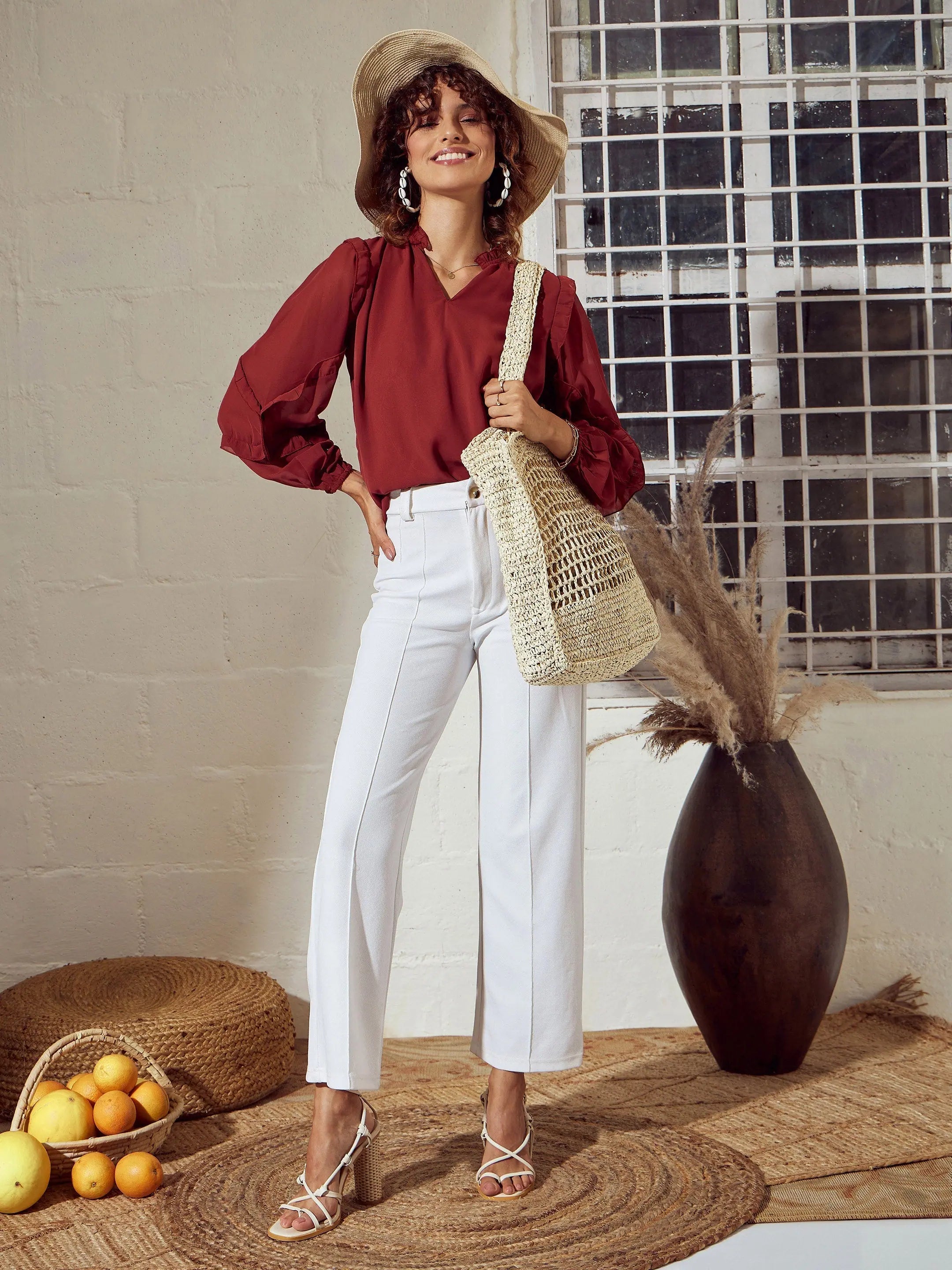 Rust Ruffle Detail Top | Women's Western Wear - [Brand Name]