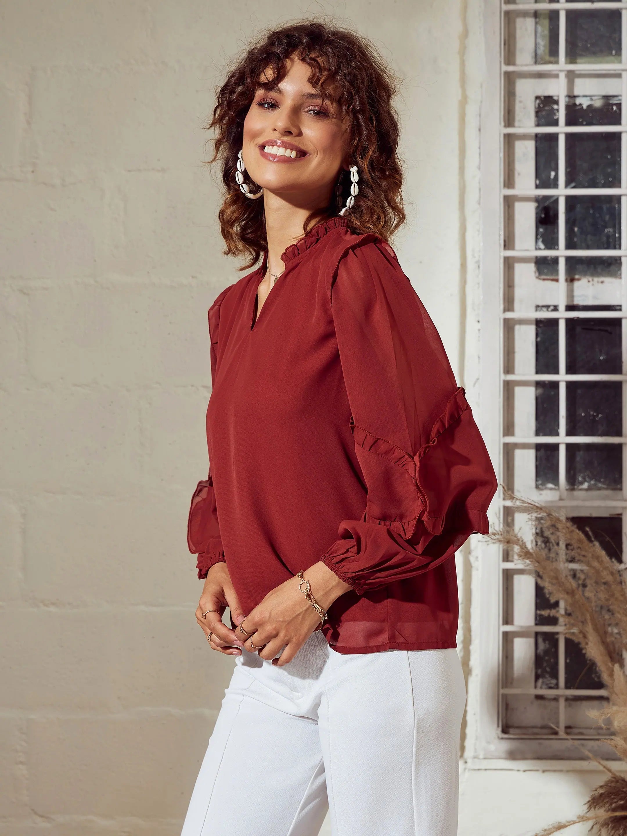 Rust Ruffle Detail Top | Women's Western Wear - [Brand Name]