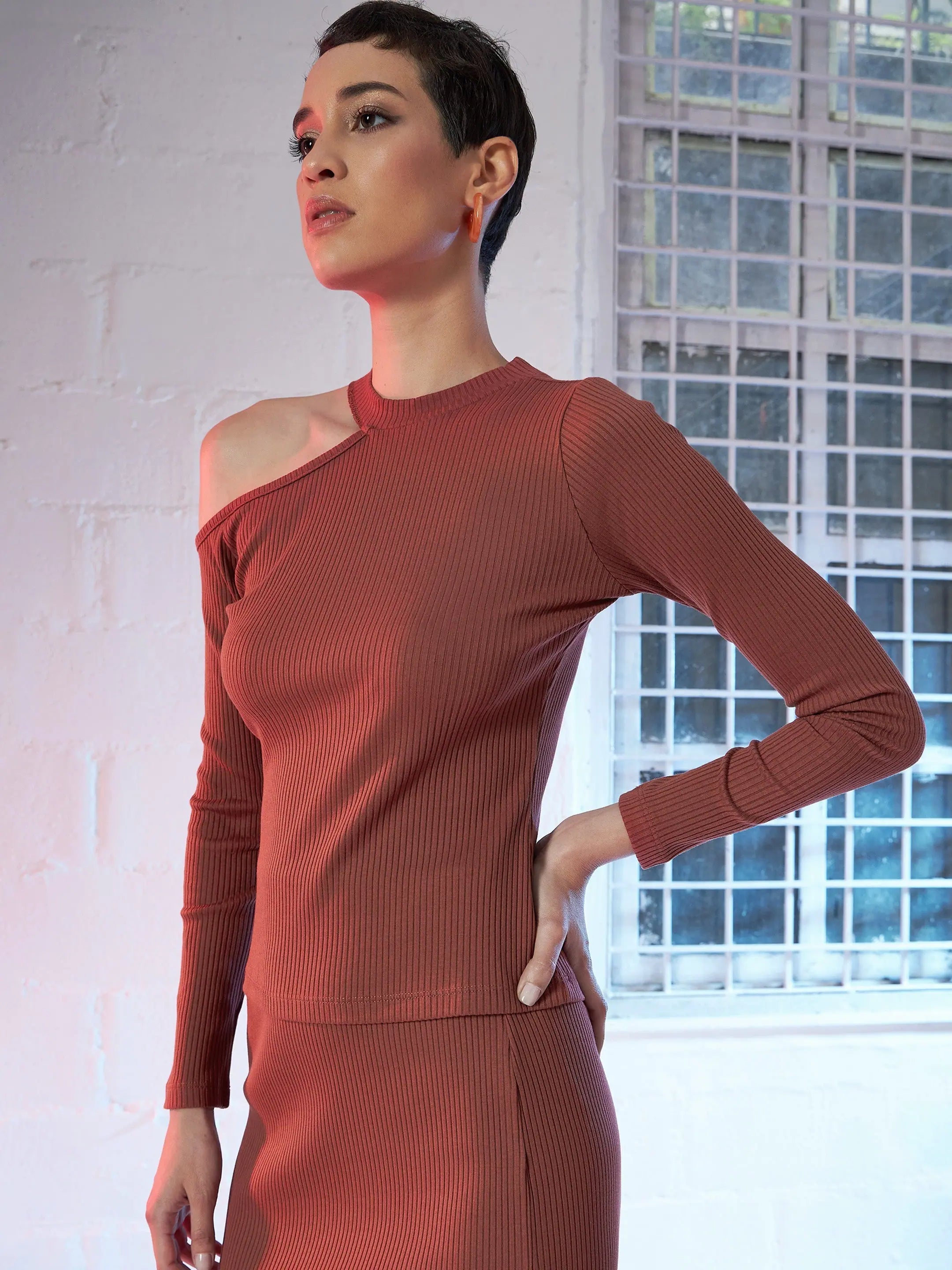 Rust Shoulder Cut Out Top | Women's Western Outfits - [Brand]