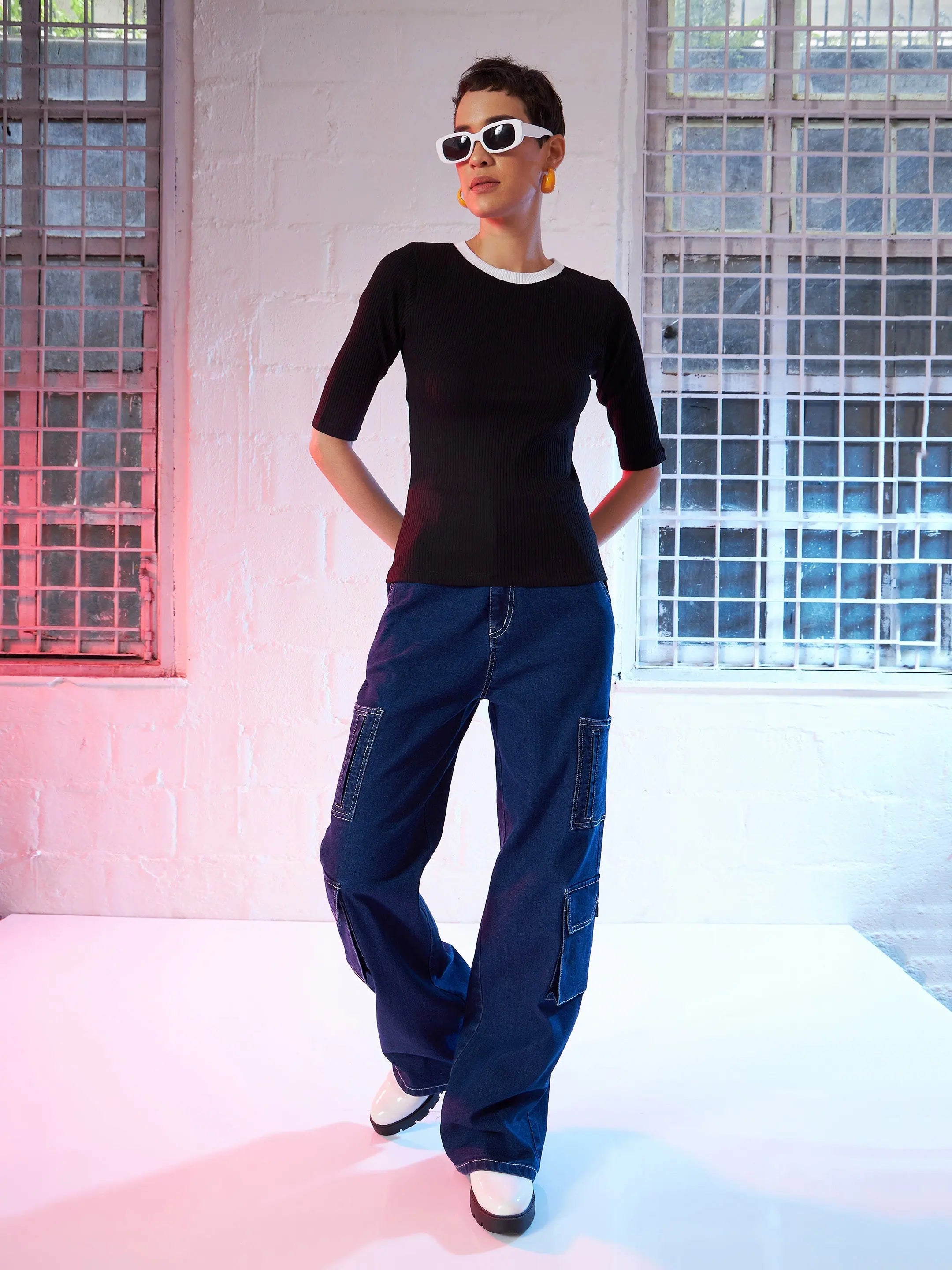 Black Cut Out Rib Top - Trendy Women's Shirts Online