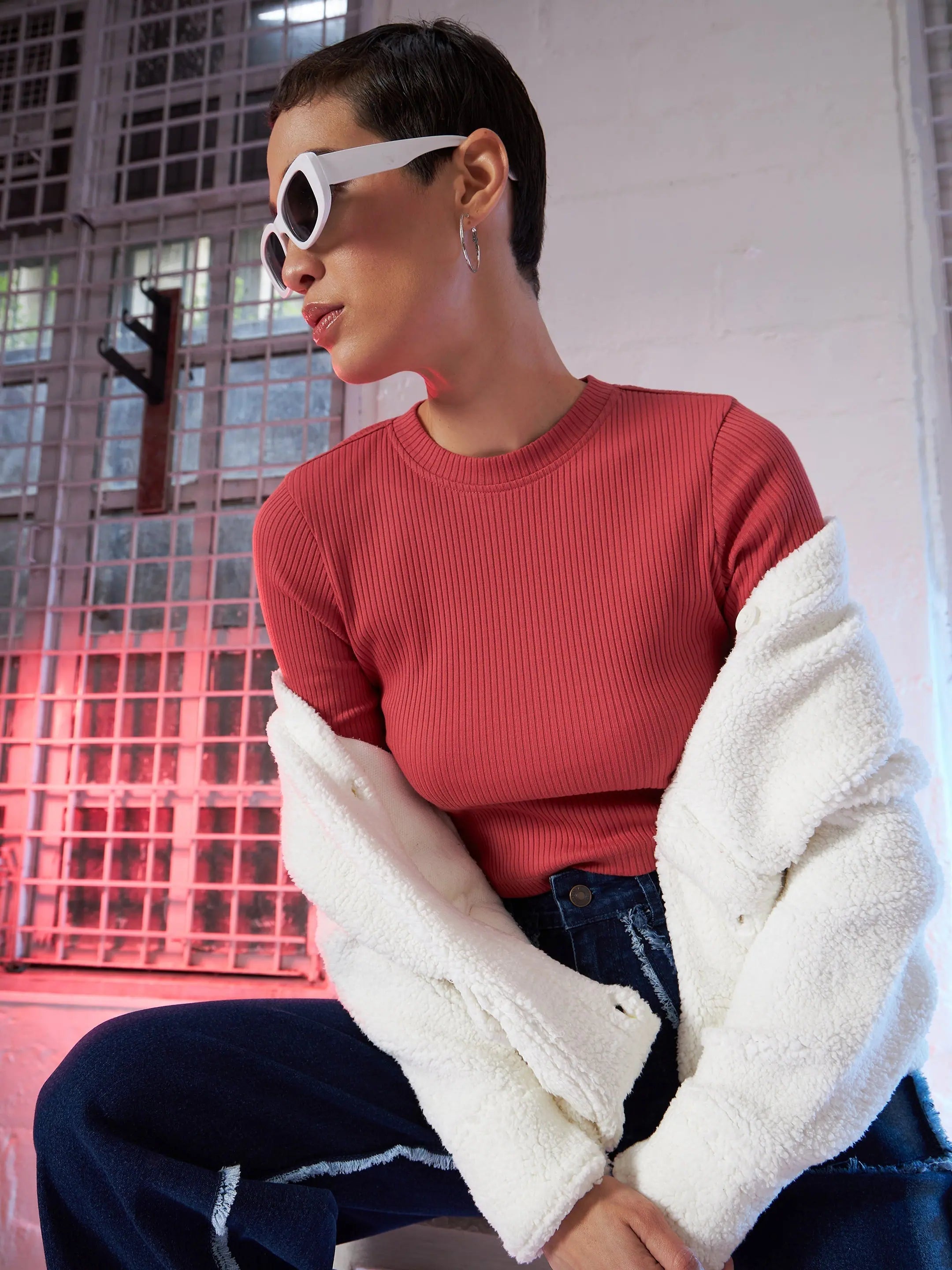 Rose Pink Cut Out Rib Top | Women's Western Clothing