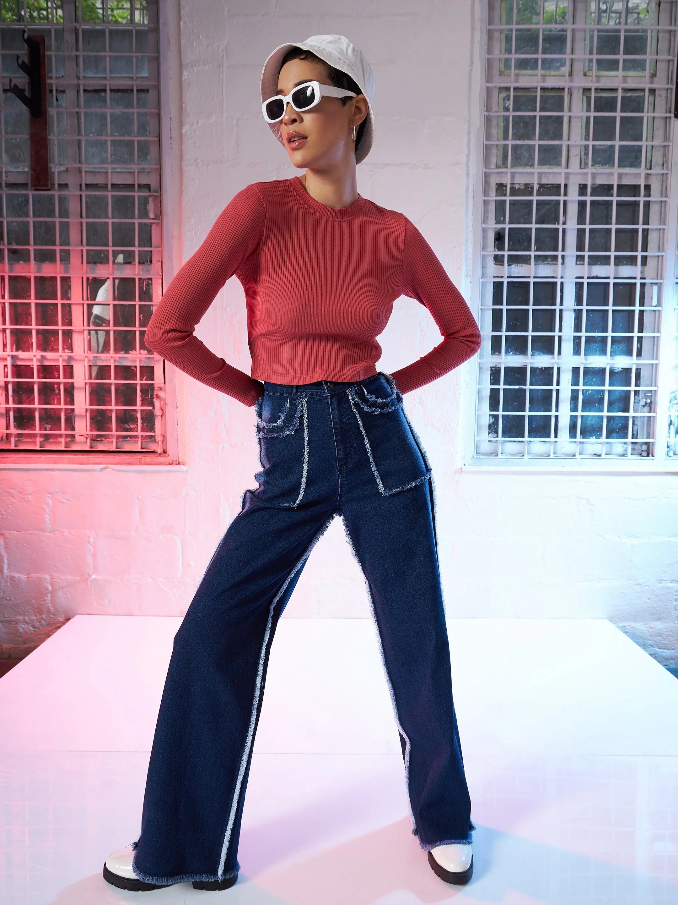 Rose Pink Cut Out Rib Top | Women's Western Clothing