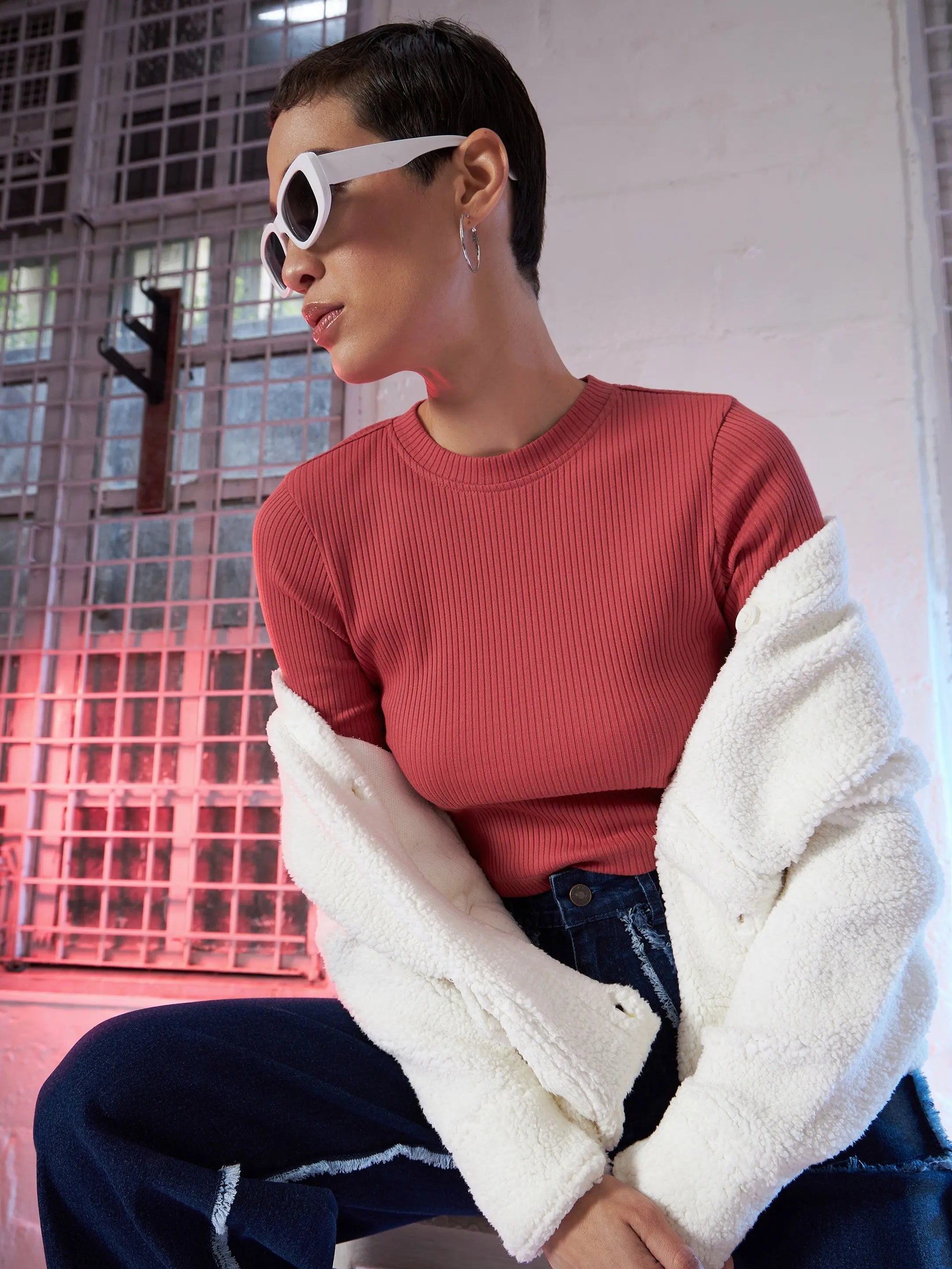 Rose Pink Cut Out Rib Top | Women's Western Clothing