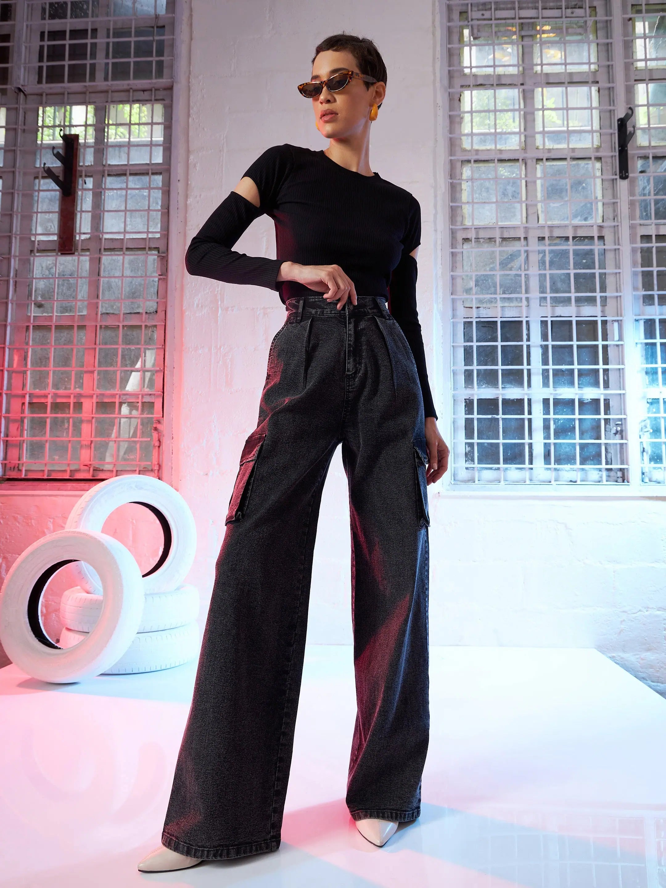 Black Bicep Cut Out Rib Top | Women's Western Wear Outfits