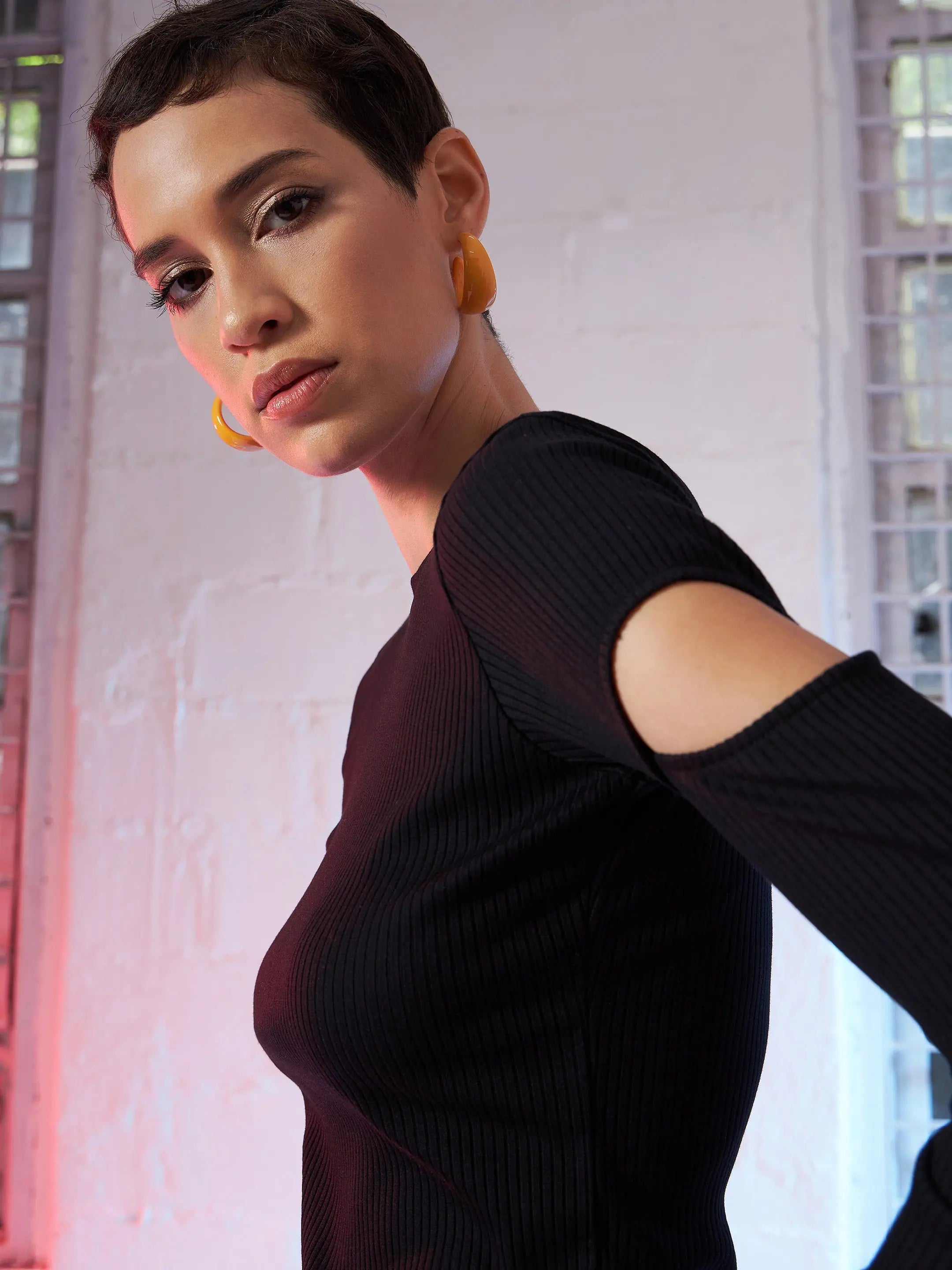 Black Bicep Cut Out Rib Top | Women's Western Wear Outfits