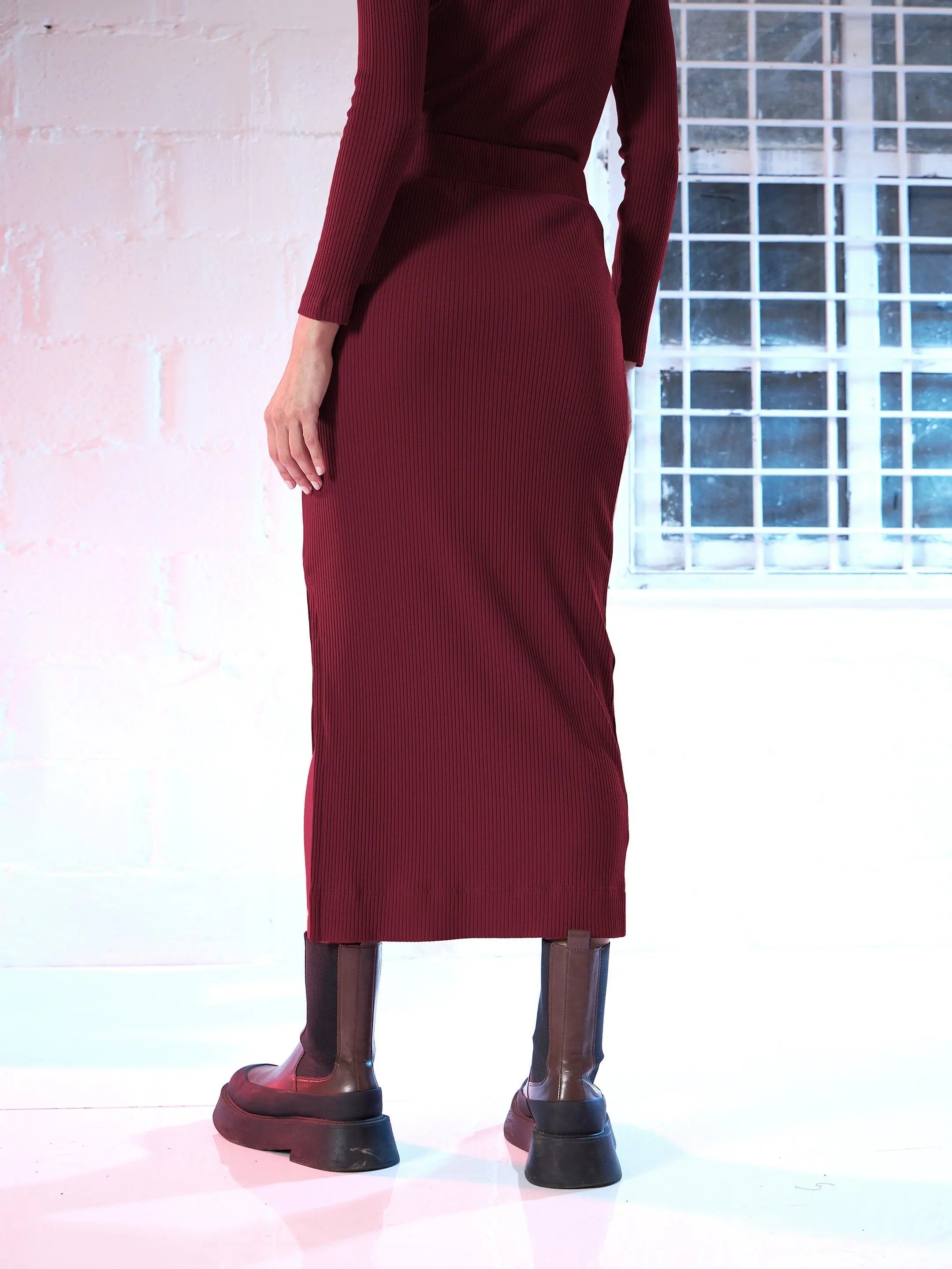 Women's Western Clothing: Maroon Side Slit Pencil Skirt Style