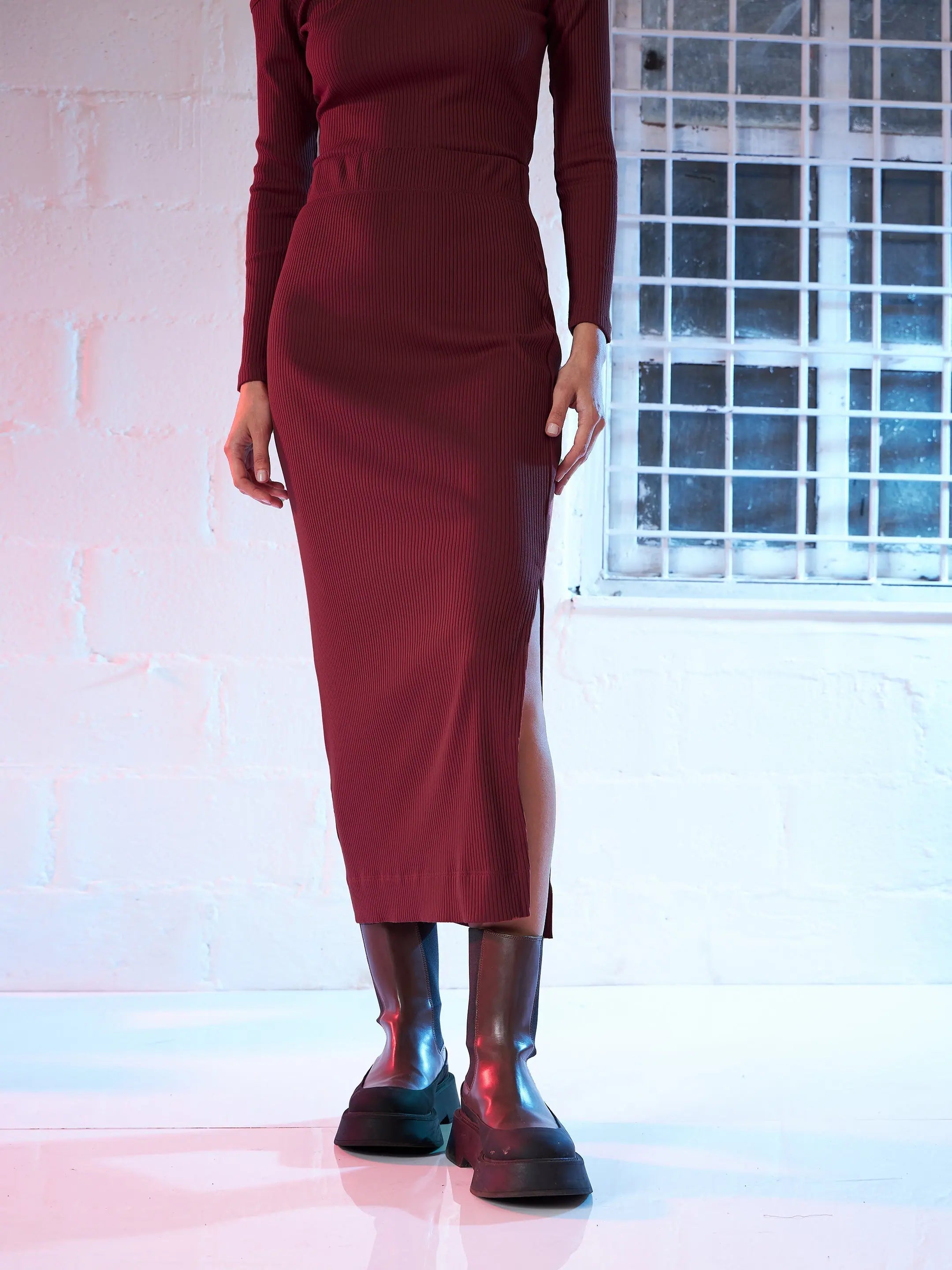 Women's Western Clothing: Maroon Side Slit Pencil Skirt Style