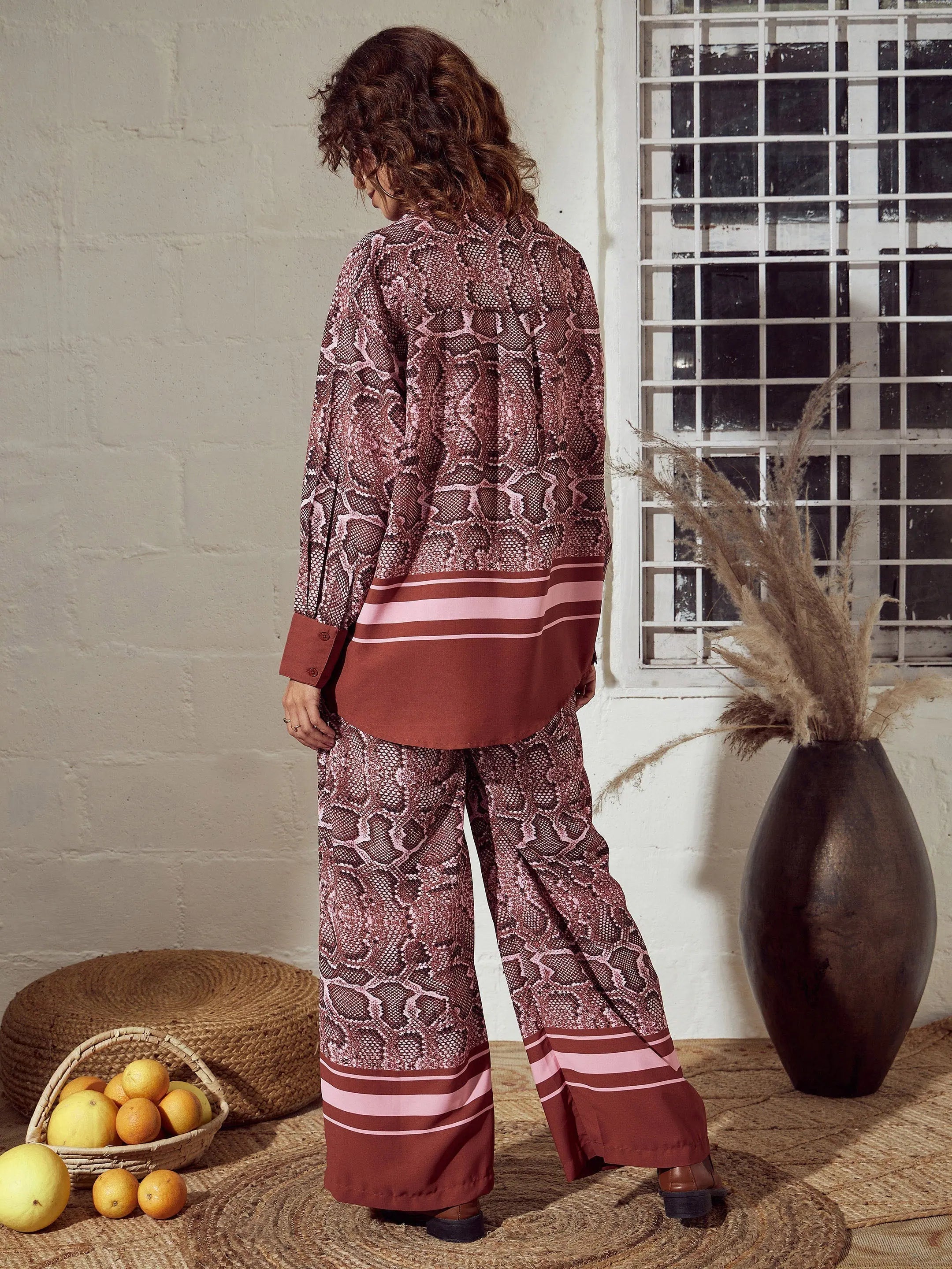 Pink Snake Print Shirt & Pants Set - Designer Lehenga Look