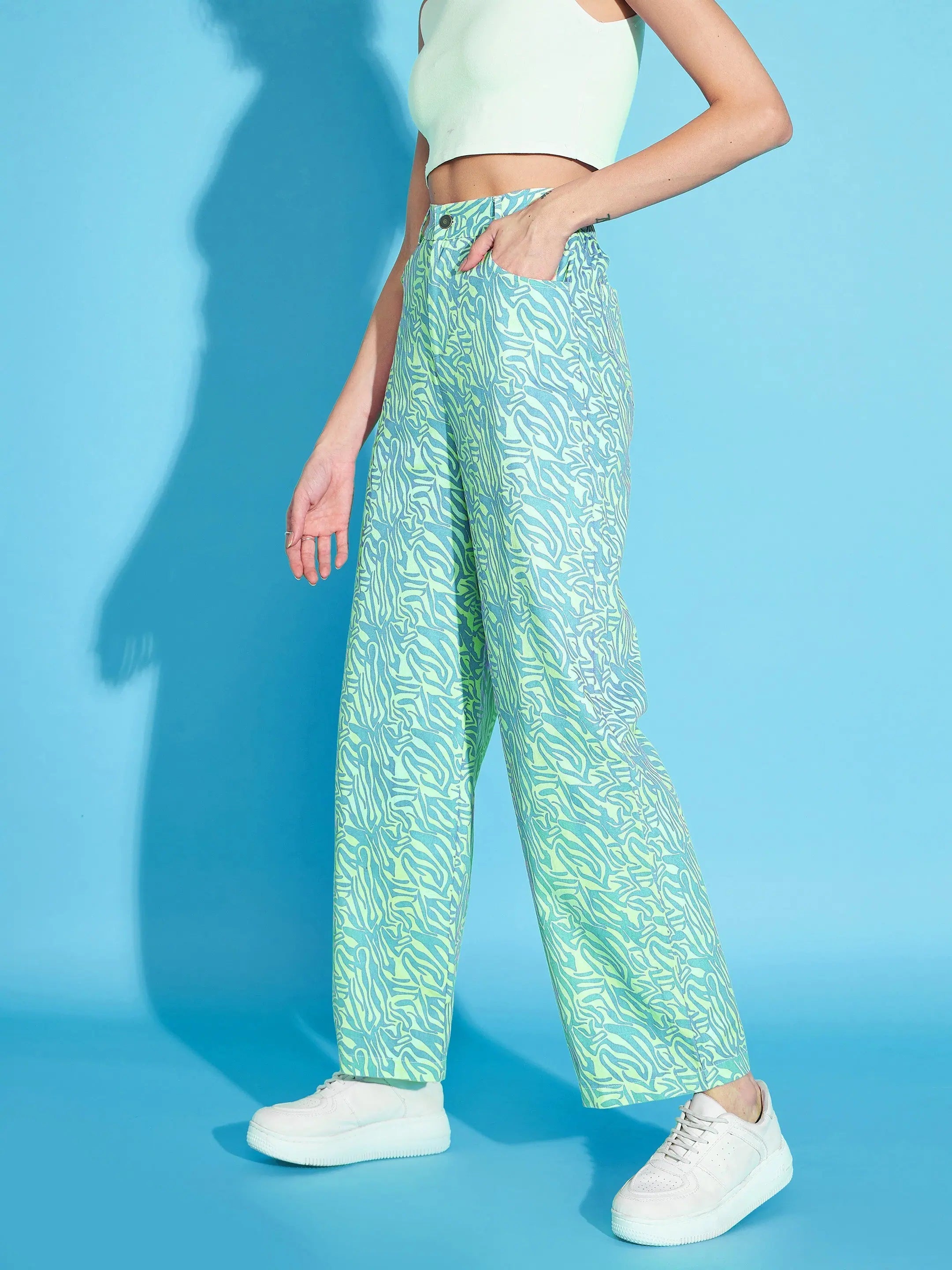 Green Printed Twill Pants - Women's Western Clothing Online